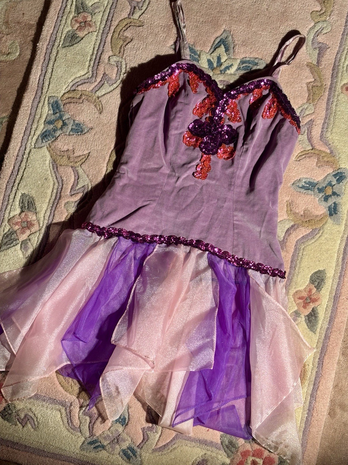 1960s/70s Lavender Velvet Sequin Stage Costume Dress, Size S-M