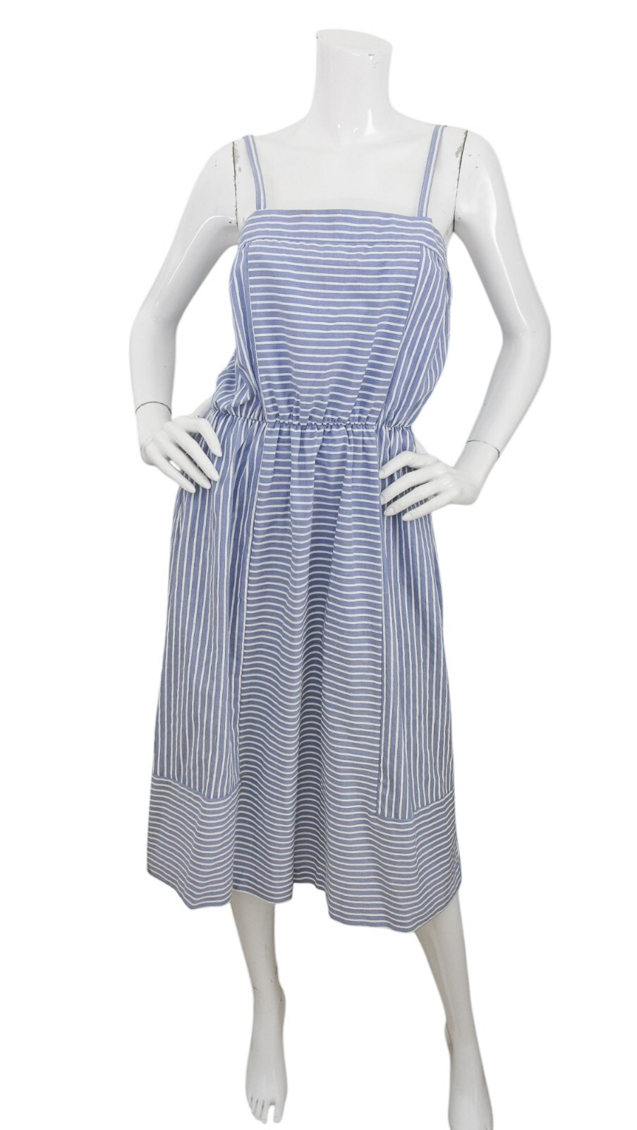 Vintage 80&rsquo;s Blue Chambray Striped Dress Nautical Rockabilly Vtg Size 14