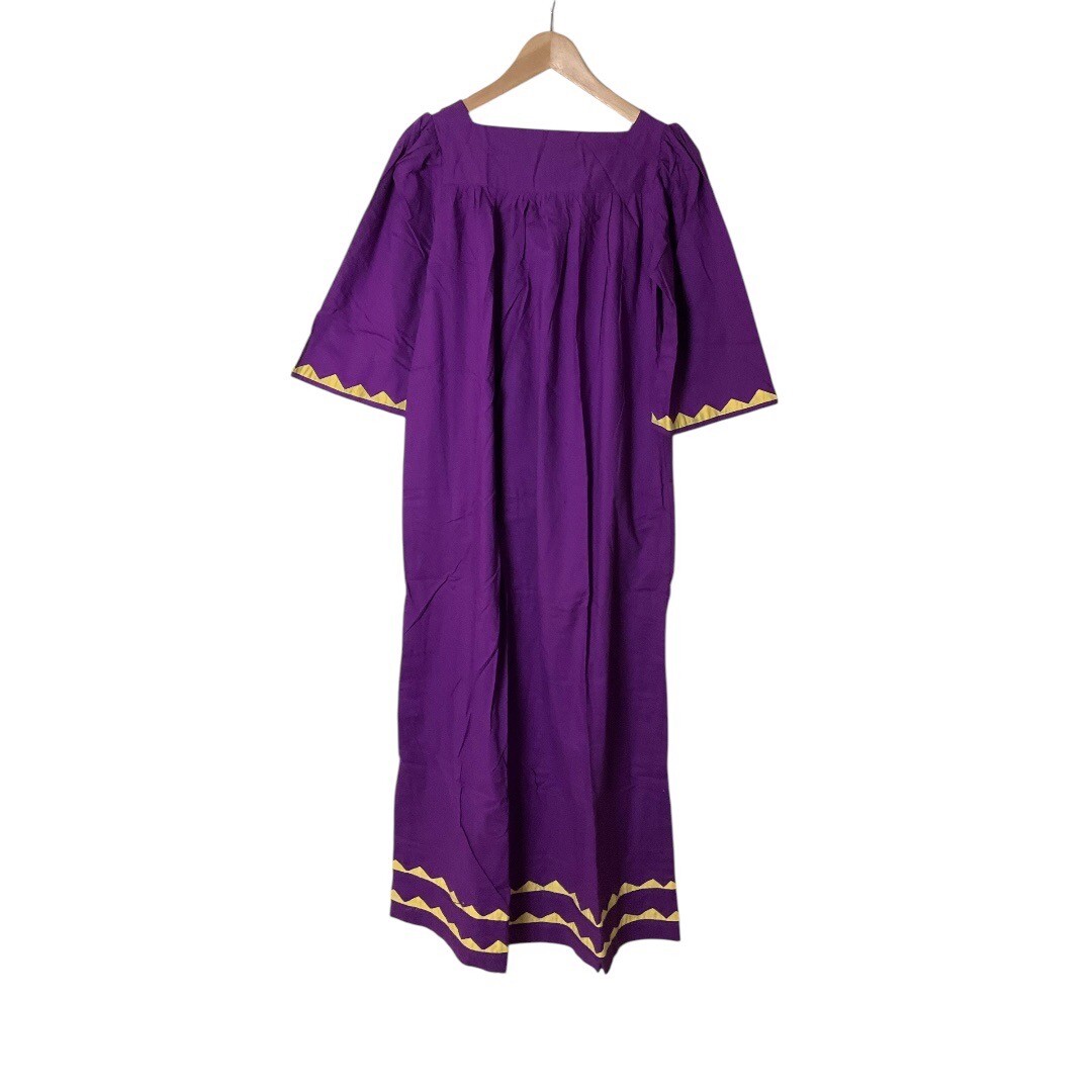 Vintage NWT 70&rsquo;s India Cotton Purple Yellow Embroidered Maxi Bohemian Dress S