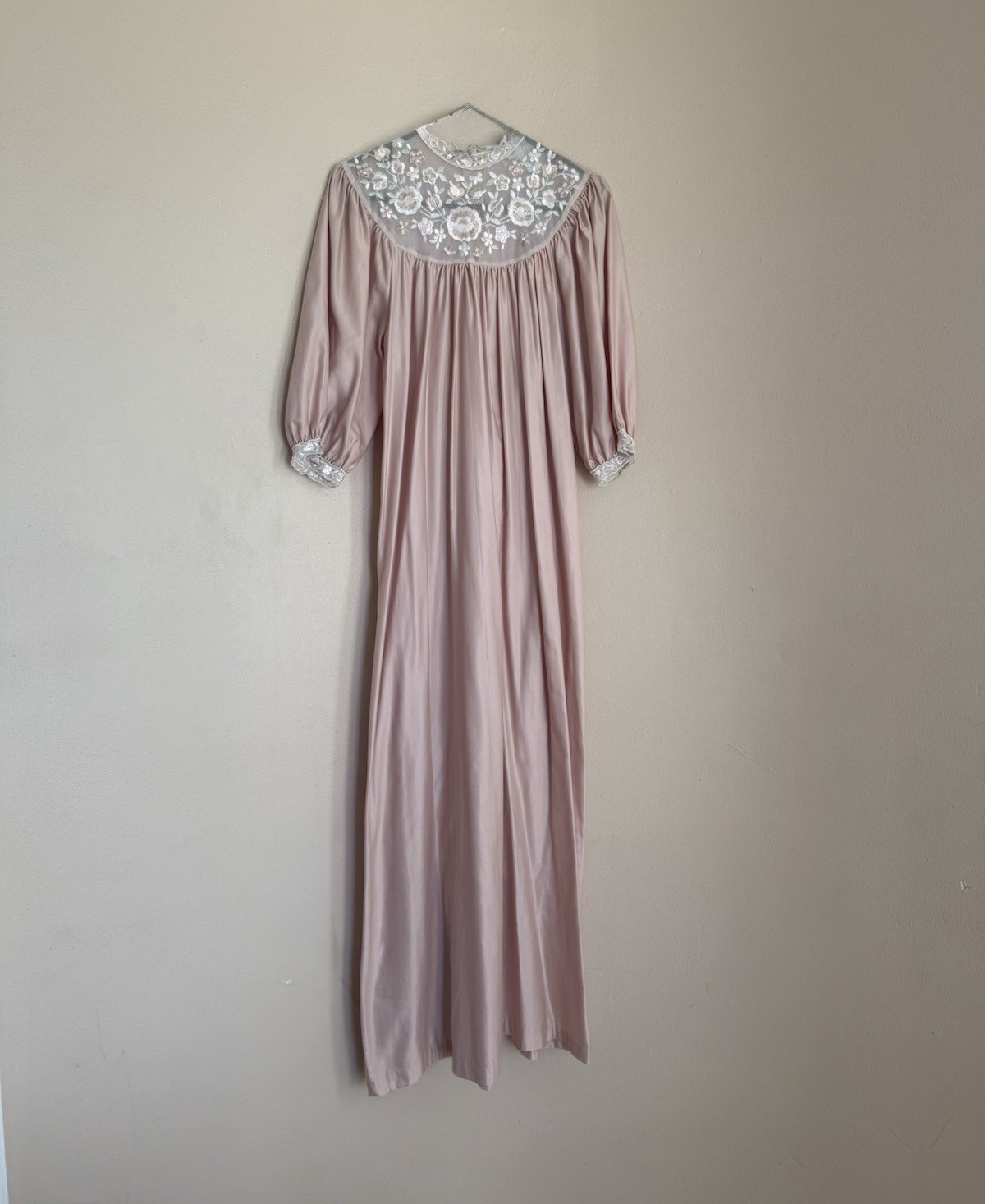 Miss Dior Paris New York Vintage Pink Long Nightgown with Lace Yoke