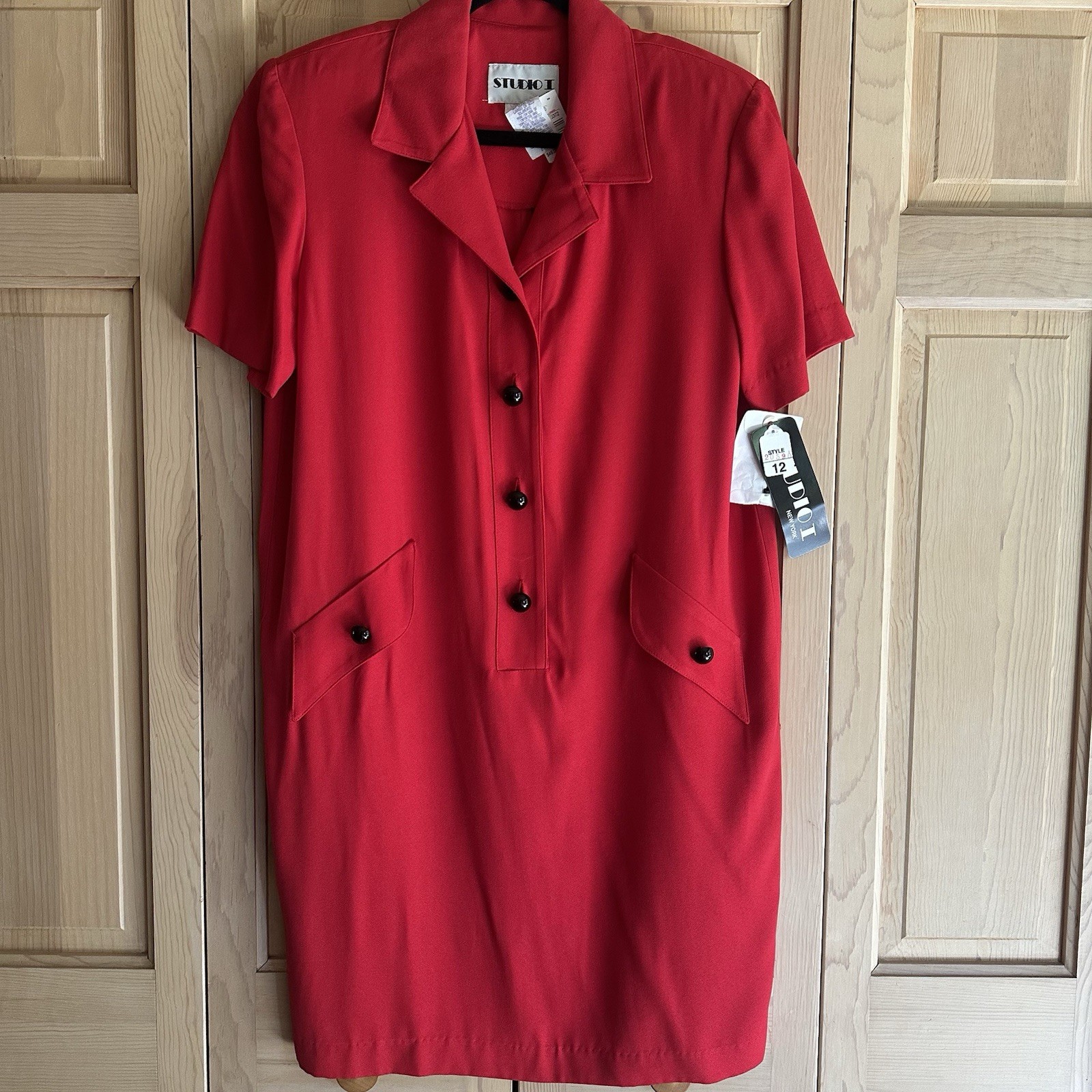 VTG 80/90&rsquo;s NEW Studio I Cherry Red Career Retro Tailored Shift Dress Sz 12 NWT