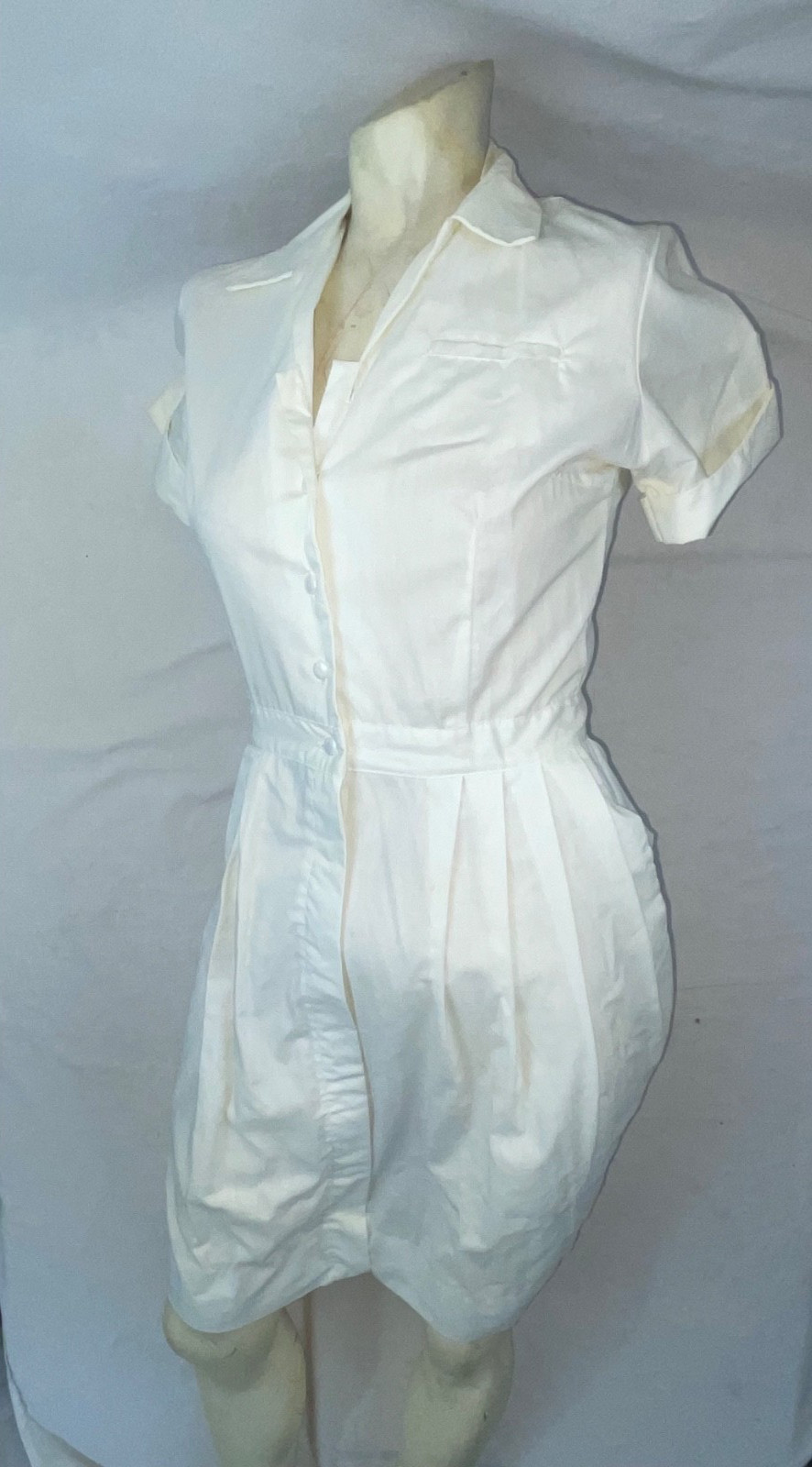 VTG 60S WOMENS WHITE BUTTON FRONT NURSES HOSPITAL ORDERLY WAITRESS UNIFORM DRESS