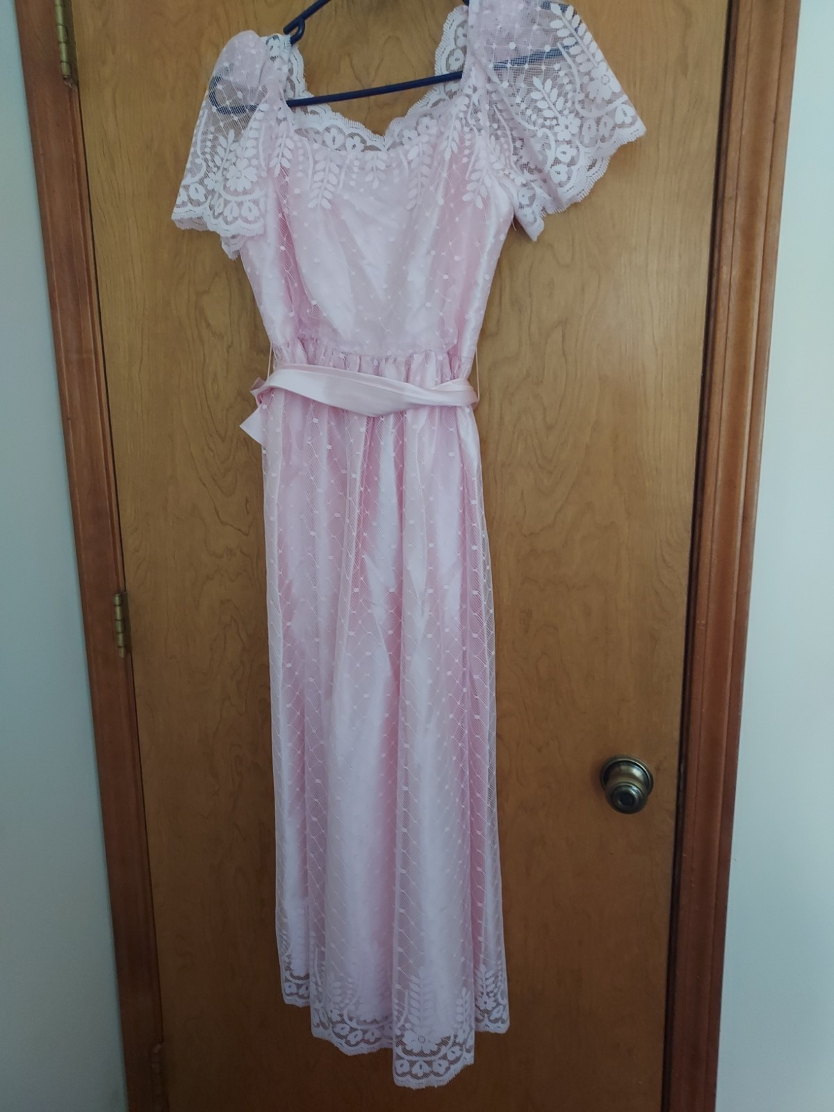 Vintage JcPenney Dress Pink size 7 – 8 Juniors Lace Overlay w/ Satin 1980&rsquo;s EUC