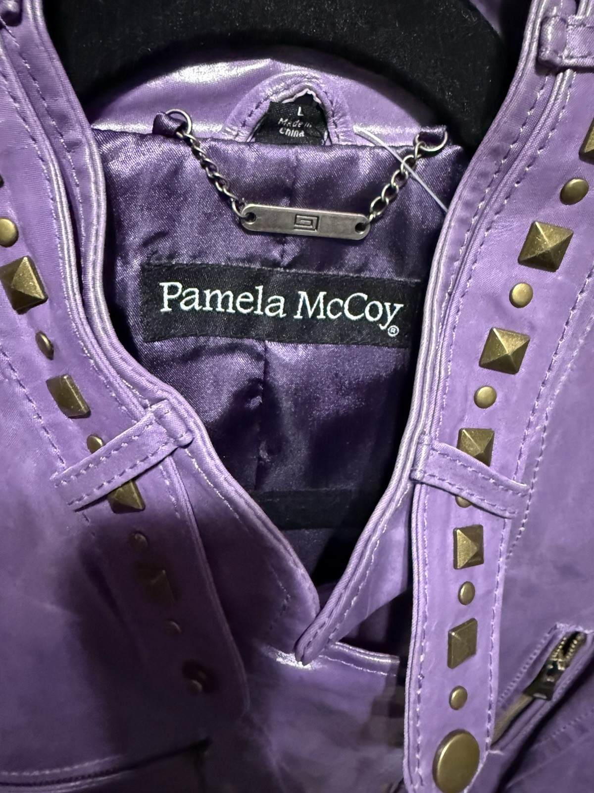 Unique Purple leather moto zipper studded jacket Pamela McCoy