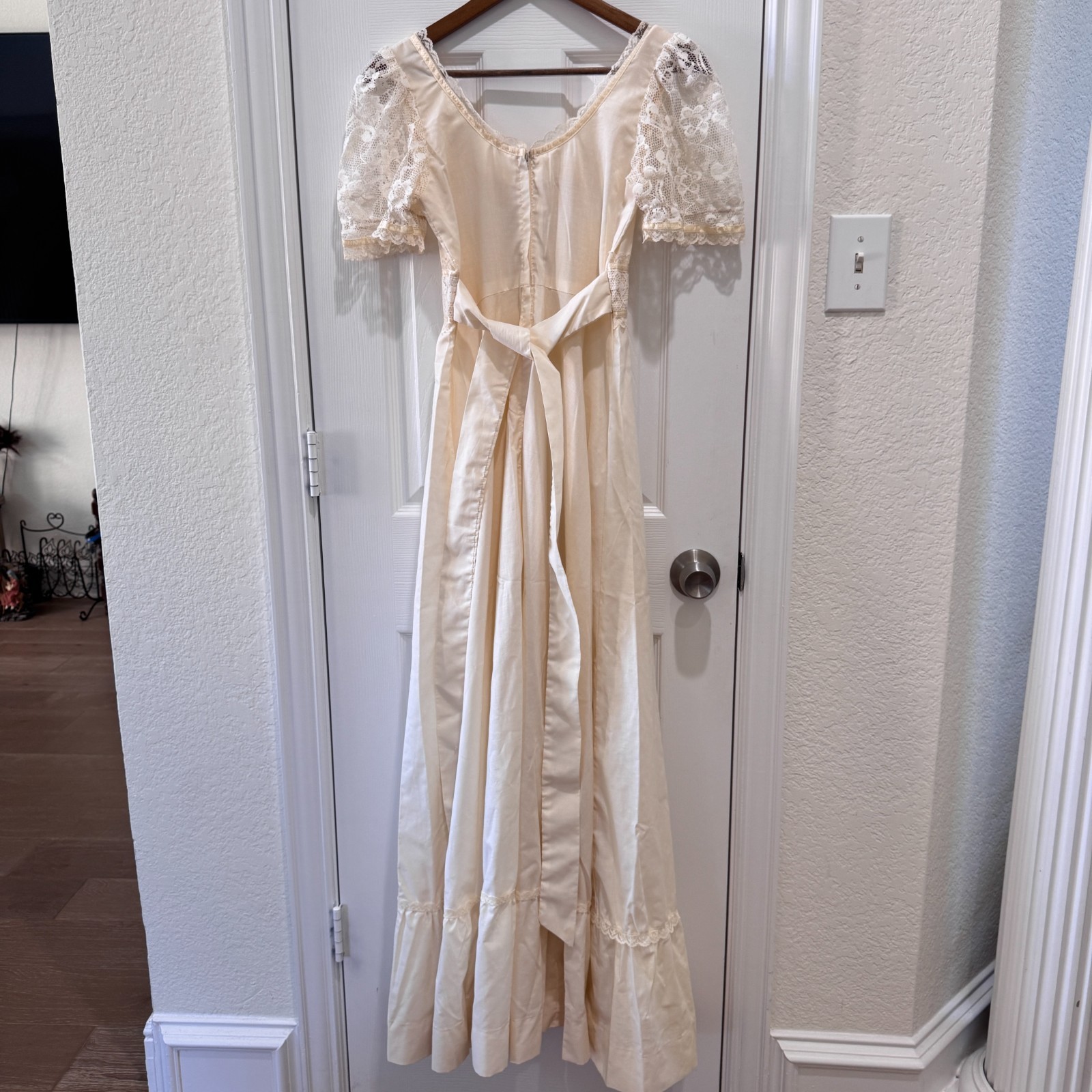 Vintage 70s Ivory Cream Lace Prairie Maxi Dress Size 11 Cottagecore Wedding Boho