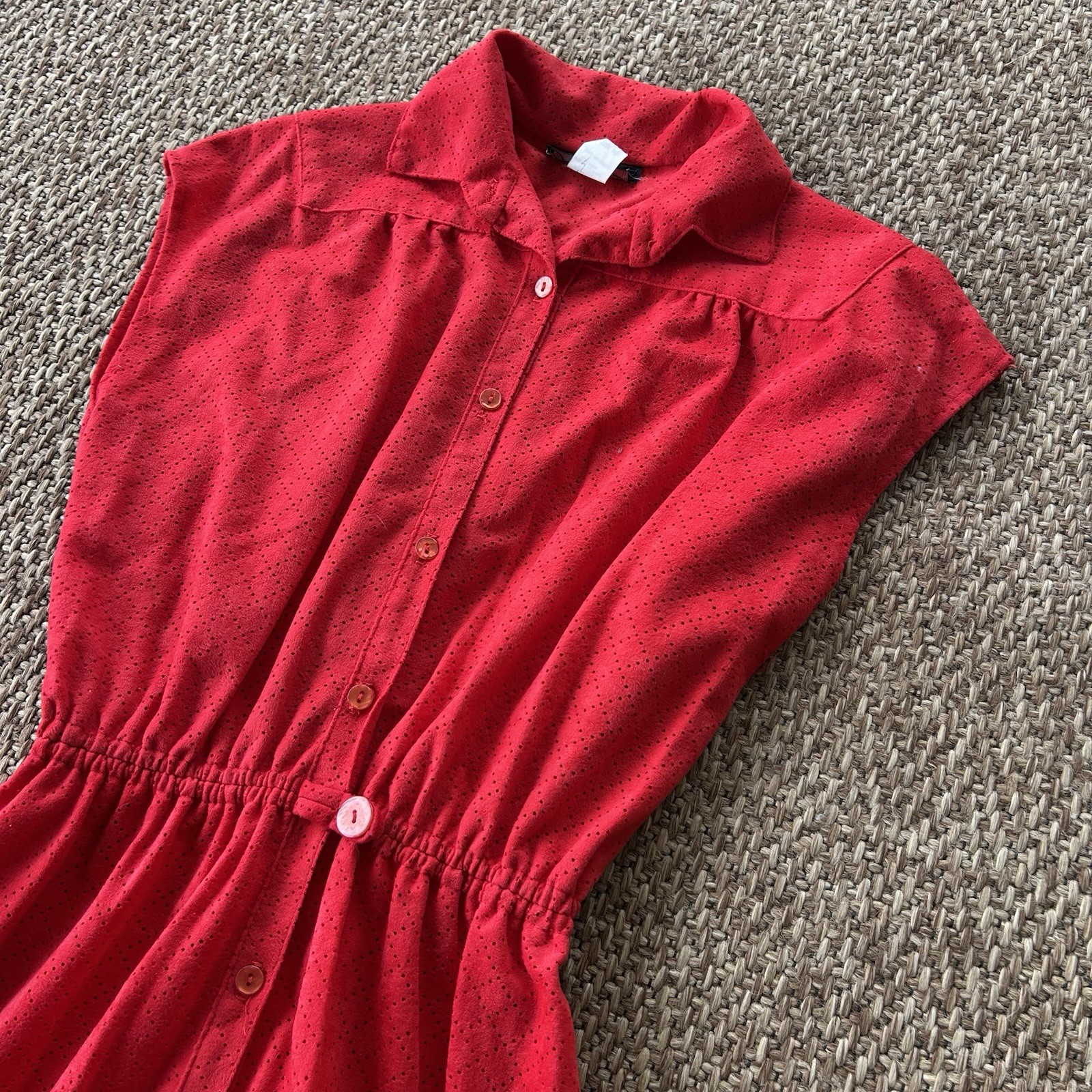 Vintage Germaine Red Button Down Dress Sz 10 Sleeveless READ DESCRIPTION Small