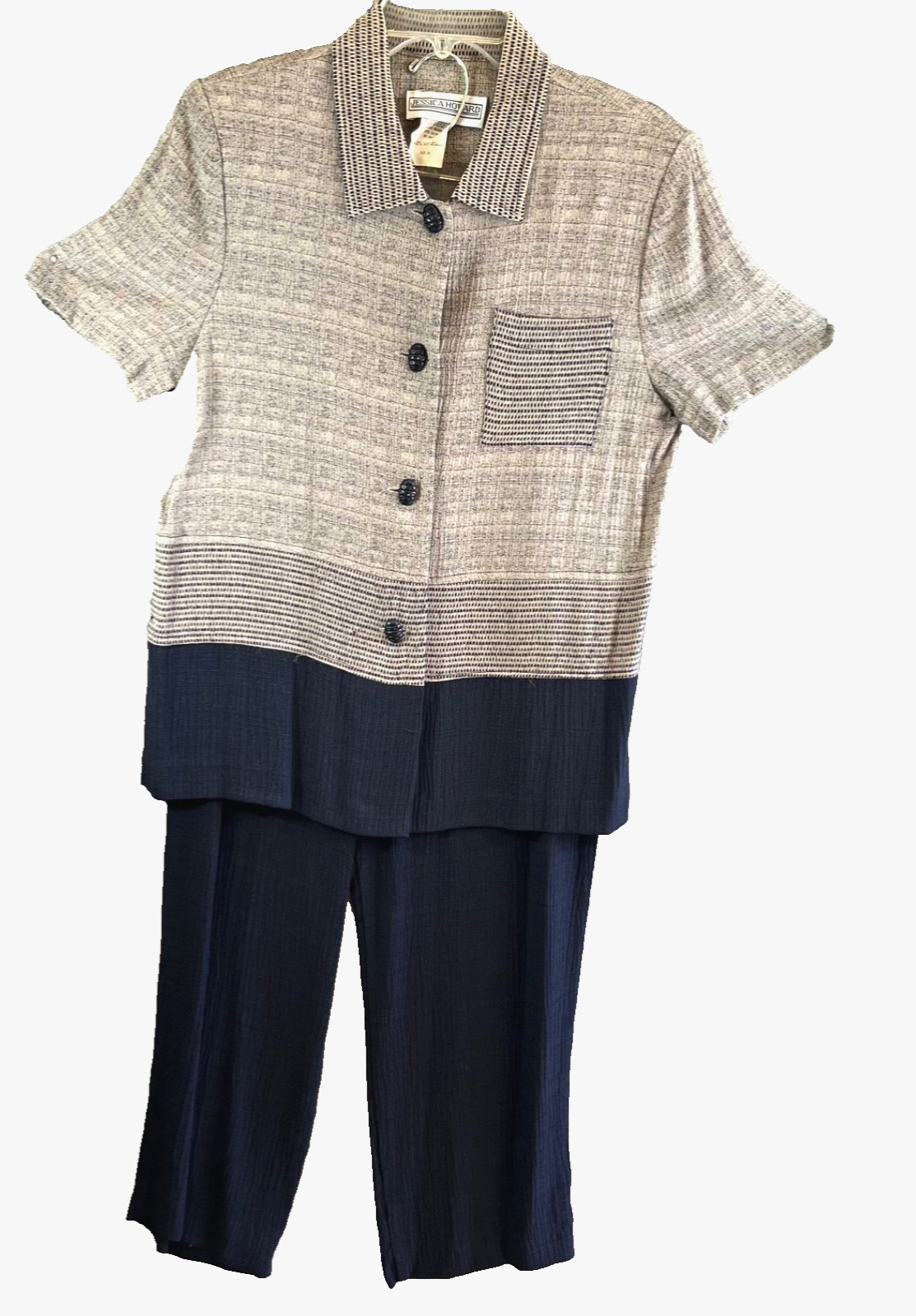 Vintage Jessica Howard Navy & Tan 2-Piece Pant & Jacket Set Size 10 in EUC