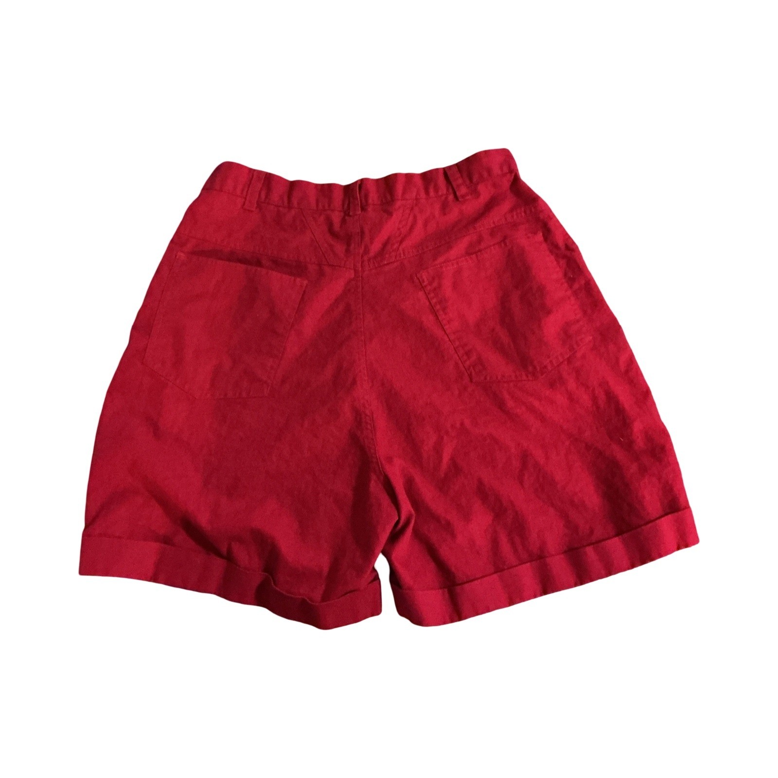 Vintage Gitano High Waisted Red Ramie Cotton Cuffed Shorts Size 16 Waist 29in