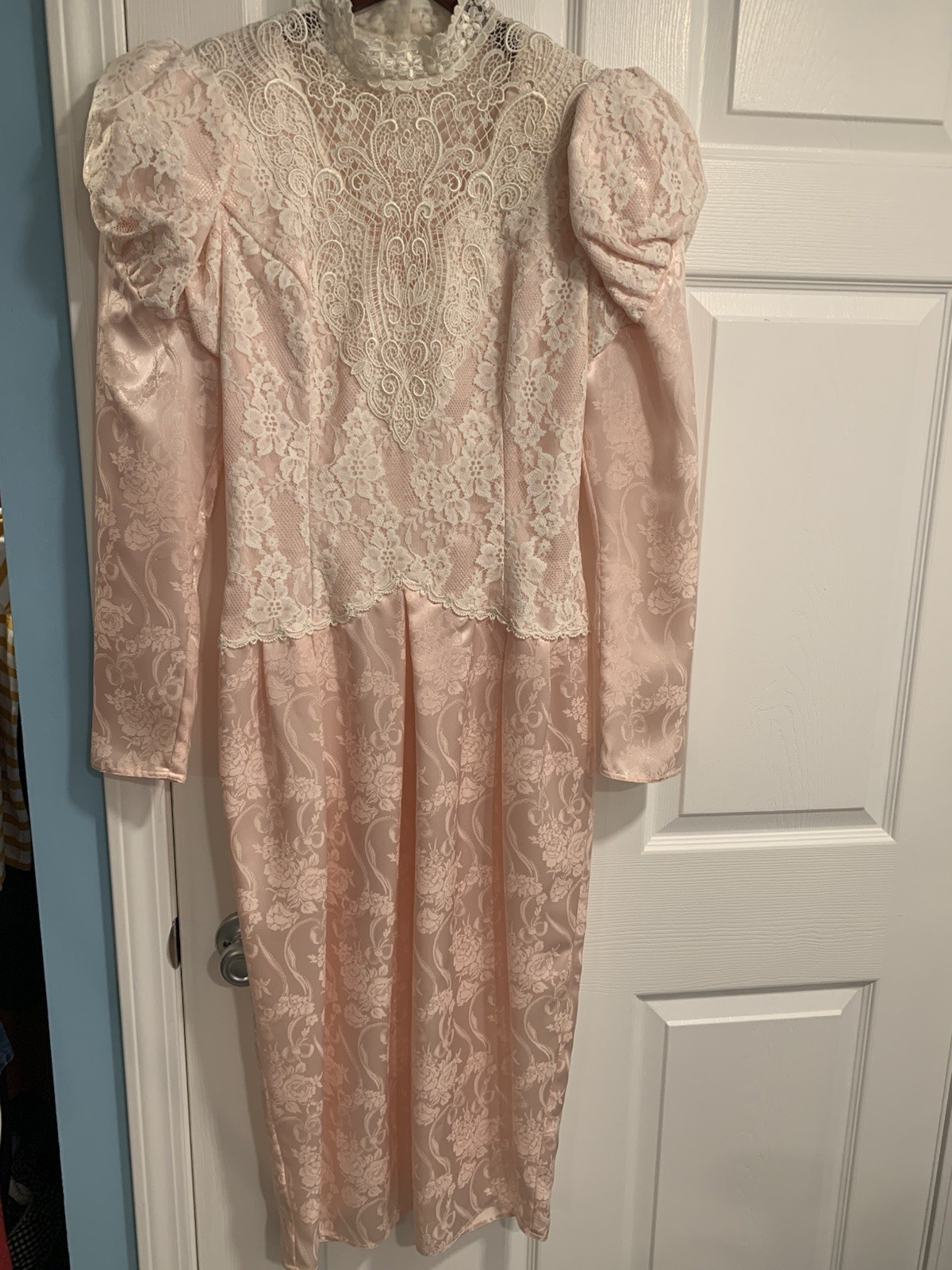 Scott McClintock Vintage 80s Satin Bridal Party Lace Dress Floral Pink Sz 10