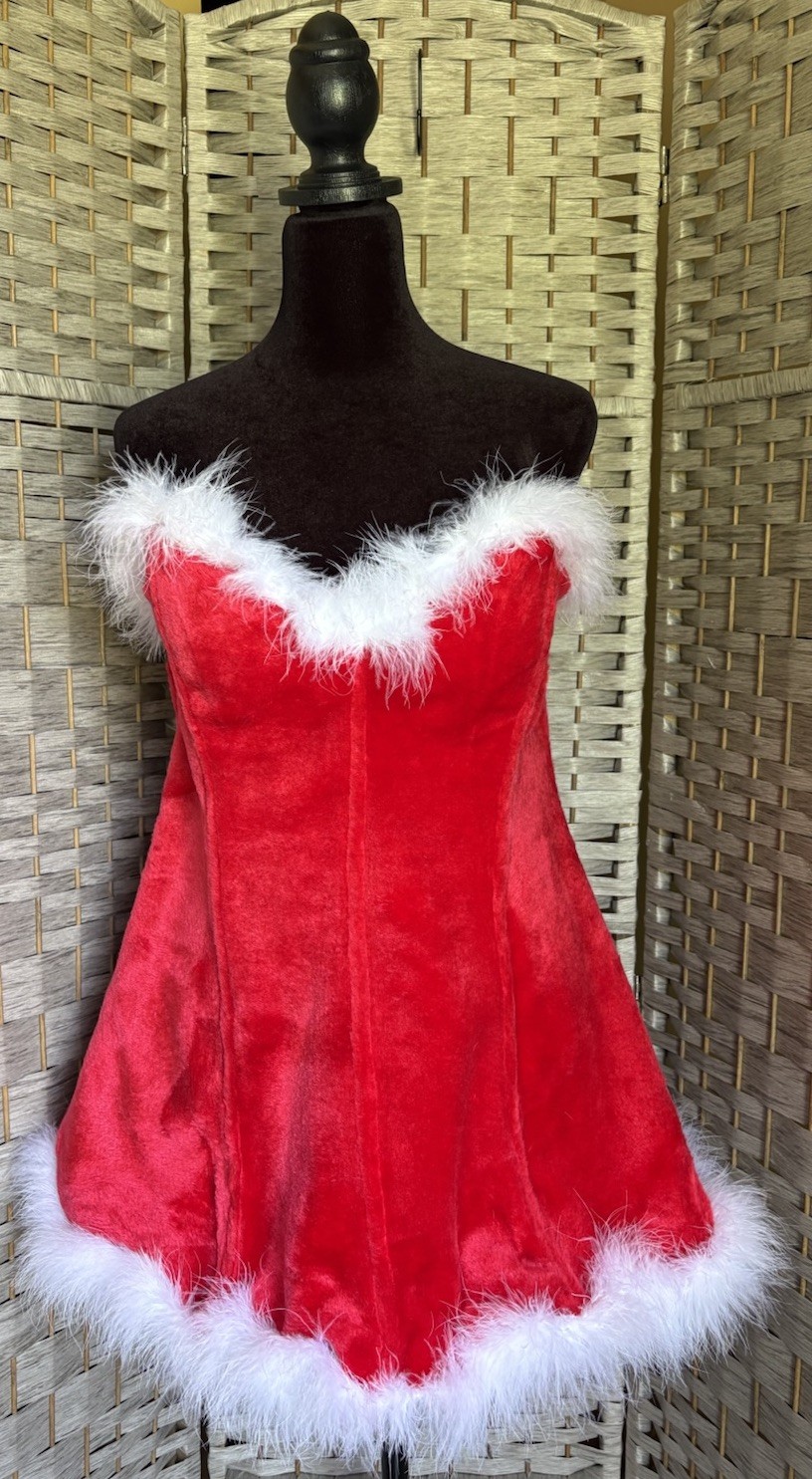 Shirley Of Hollywood Red Velvet SANTA BABY Feather Dress Lingerie Size SZ 1/2 X
