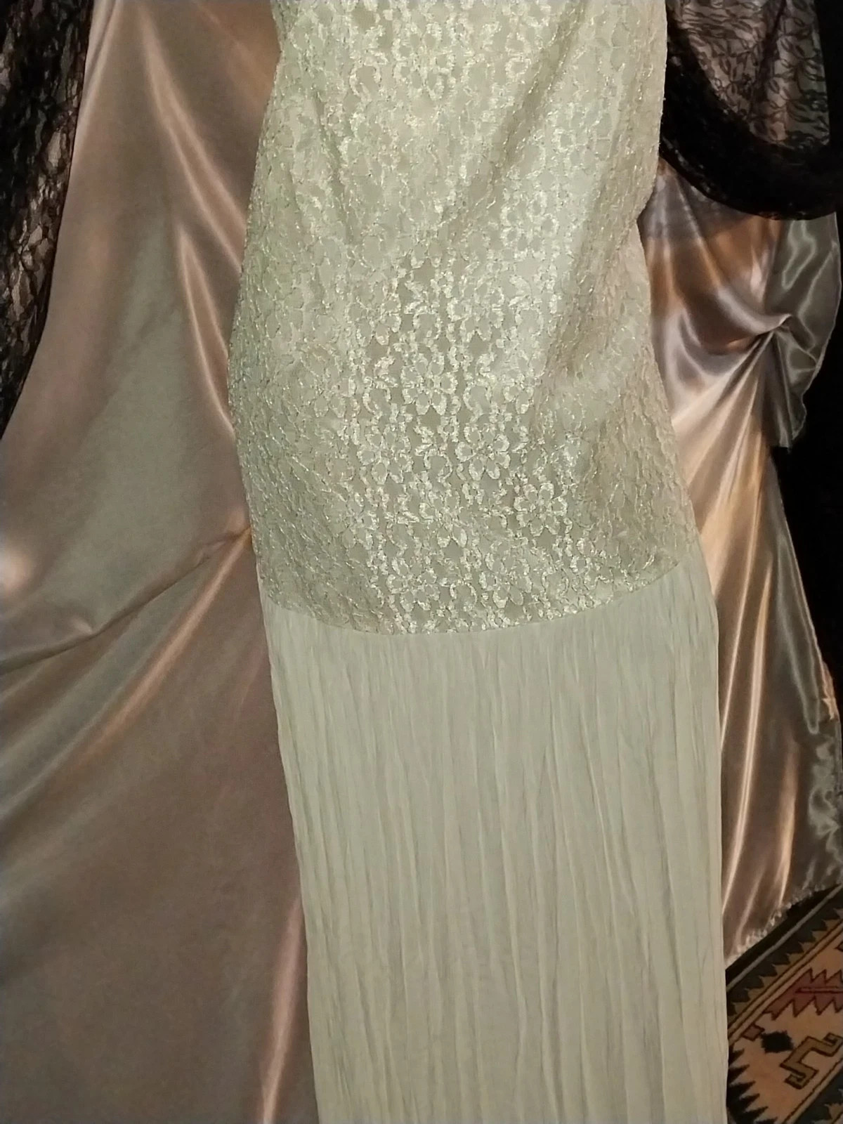 VTG Satin Lace Drop Waist Flapper Maxi Dress Roaring 20s styL 50 ETHEL CANE ESQU