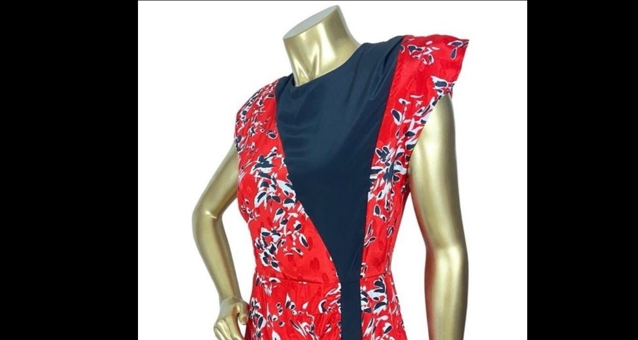 STUNNINGLY BOLD & UNIQUE A LA CARTE VINTAGE DRESS SZ 11 12 RED WHITE & BLUE