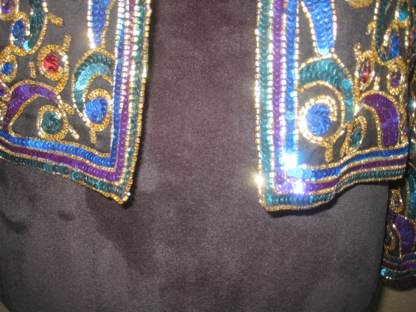 Vintage Scala black silk sequins beads multicolor cropped evening jacket S