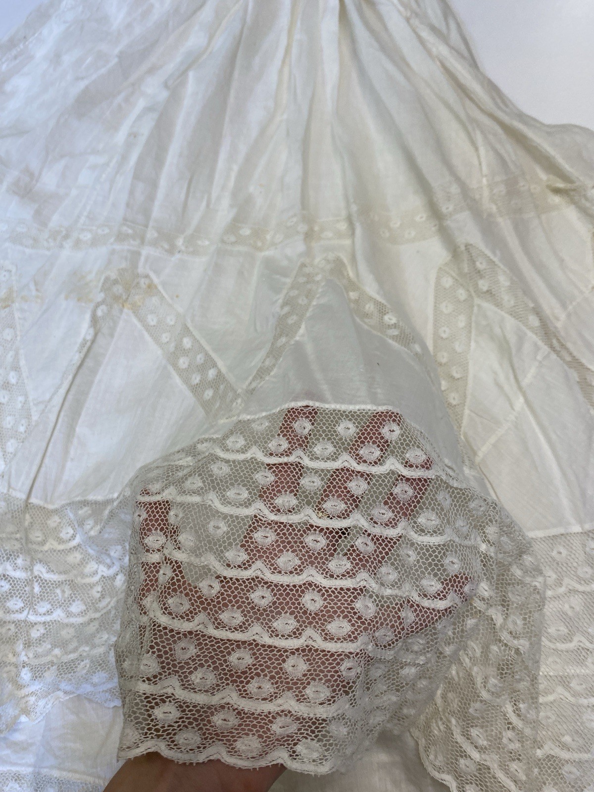 Antique Edwardian XS Skirt French valenciennes Lace Long