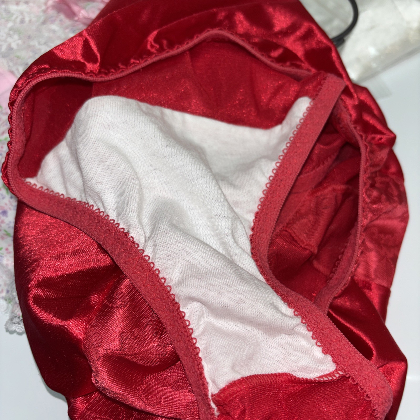 Vintage Vanity Fair Red Second Skin Satin Panties Shiny Glossy Hi-Cut 48-044 Lg