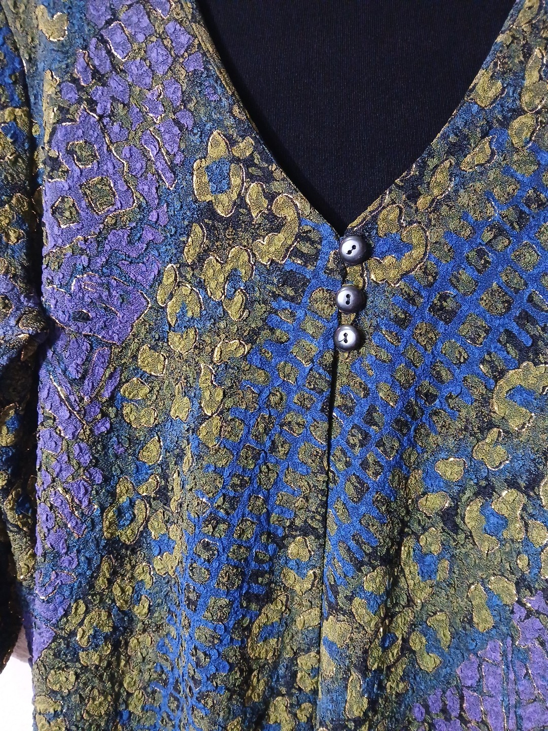 Vintage 90s Elementz Abstract Print Button Front Blouse With Inset XL Made USA