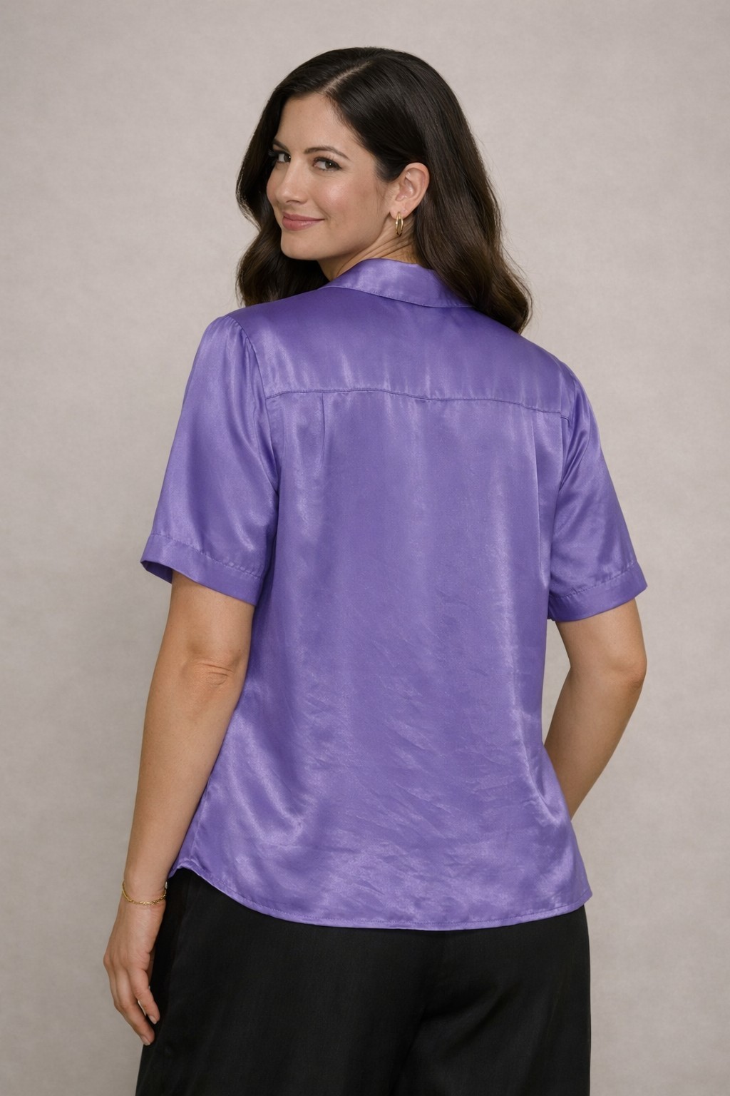 Vintage Summerfield Purple Camp Shirt Size 12 Hidden Button Pleated Blouse 80-90