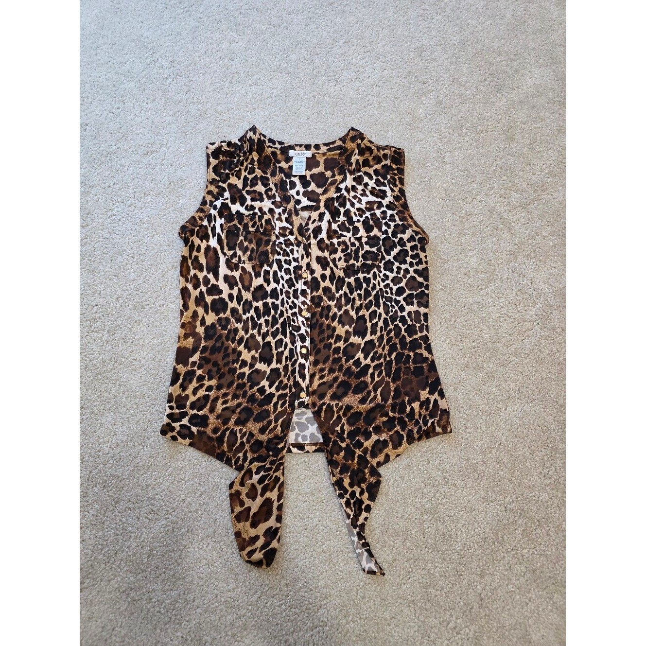 Cache Leopard Print Tie-Front Sleeveless Tank in Brown and Black Size S