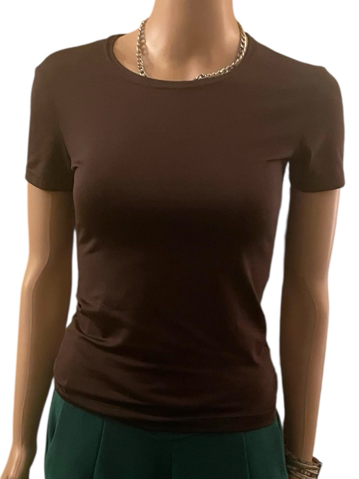 Vintage Top 1990s Marcs Brown Fitted T-Shirt Soft Stretch Jersey Preppy Grunge S