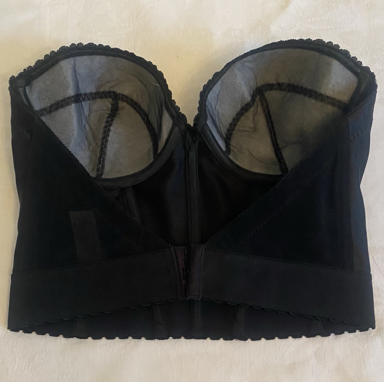 Vintage Adonna Black Nylon Strapless Corset Bustier Bra 38B Vamp Fairy Goth
