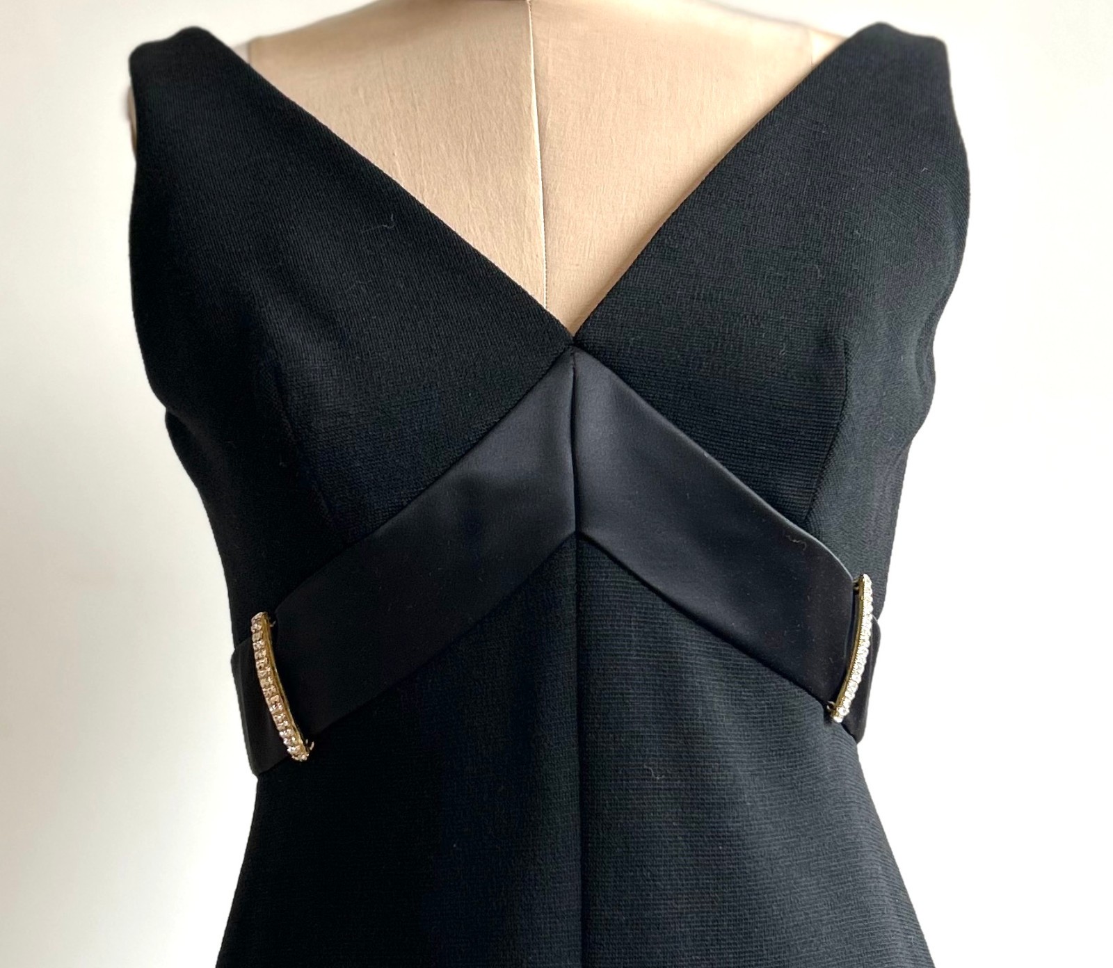 Vintage 60s Black Wool Knit Mod Evening Cocktail Dress 6 8 1960s Hollywood Glam