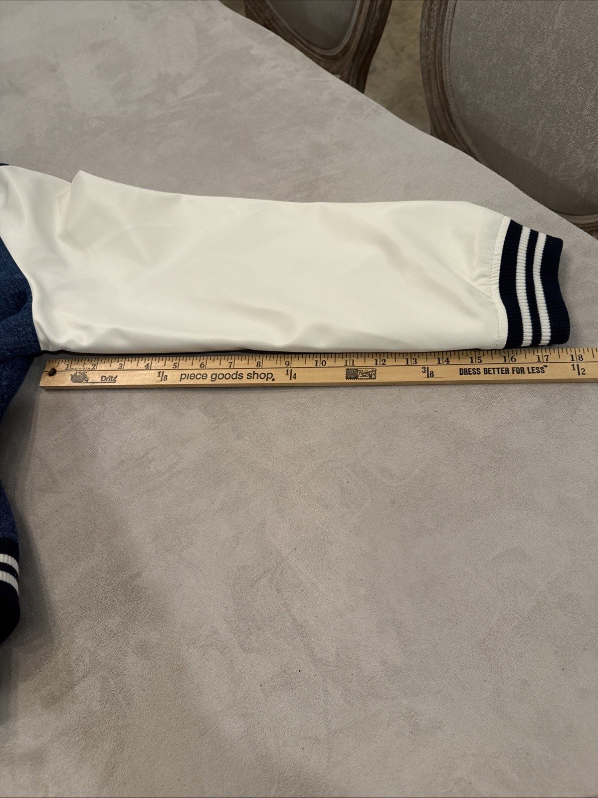 TRUE RELIGION DENIM White VARSITY JACKET Womens Size Large Blue/White