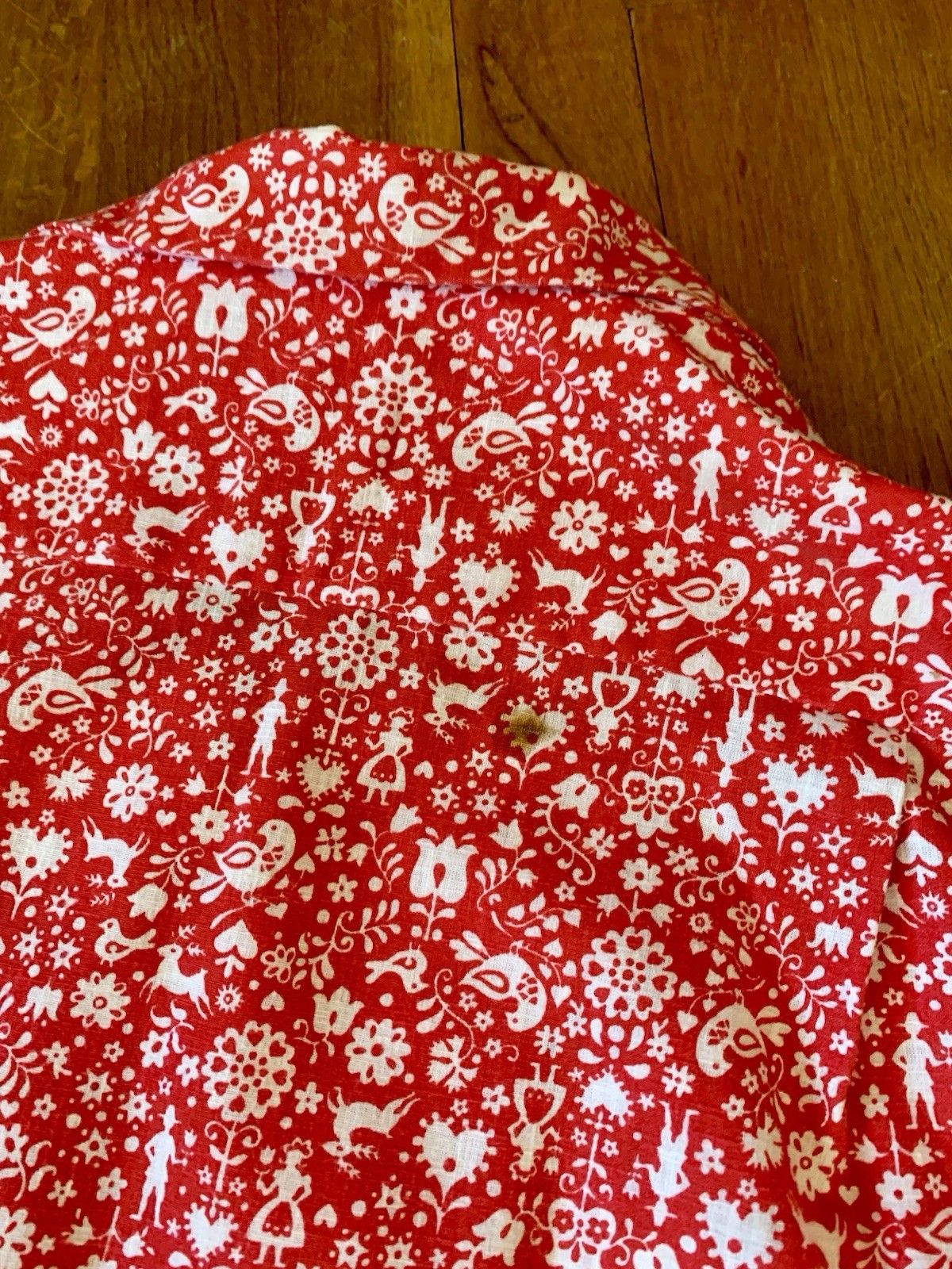 1960s vintage red FOLK ART novelty print rockabilly Dress & matching Mens Shirt