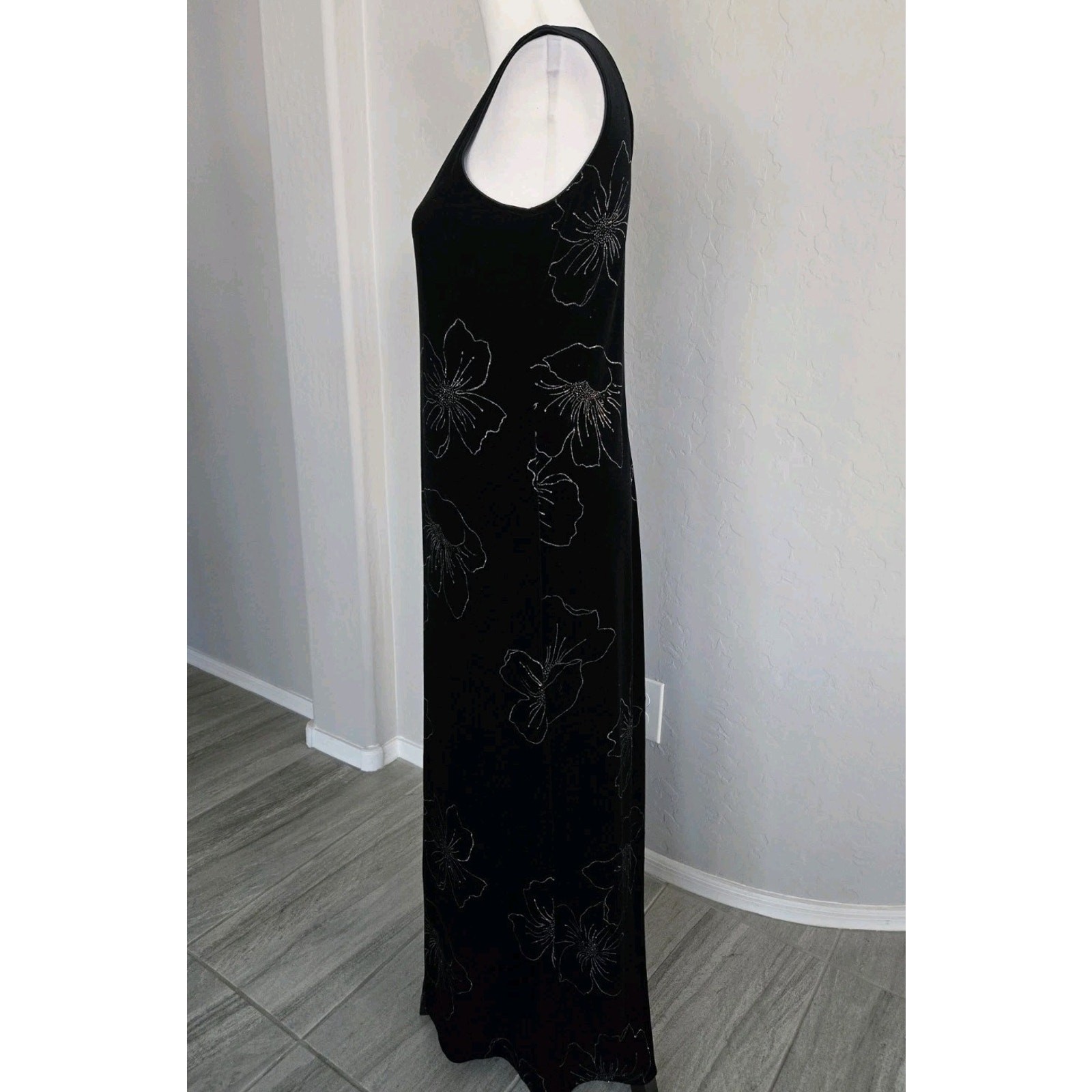 Vtg 90s Giorgio Sant Angelo Black Velvet Silver Flower Vamp Whimsigoth Sz 10