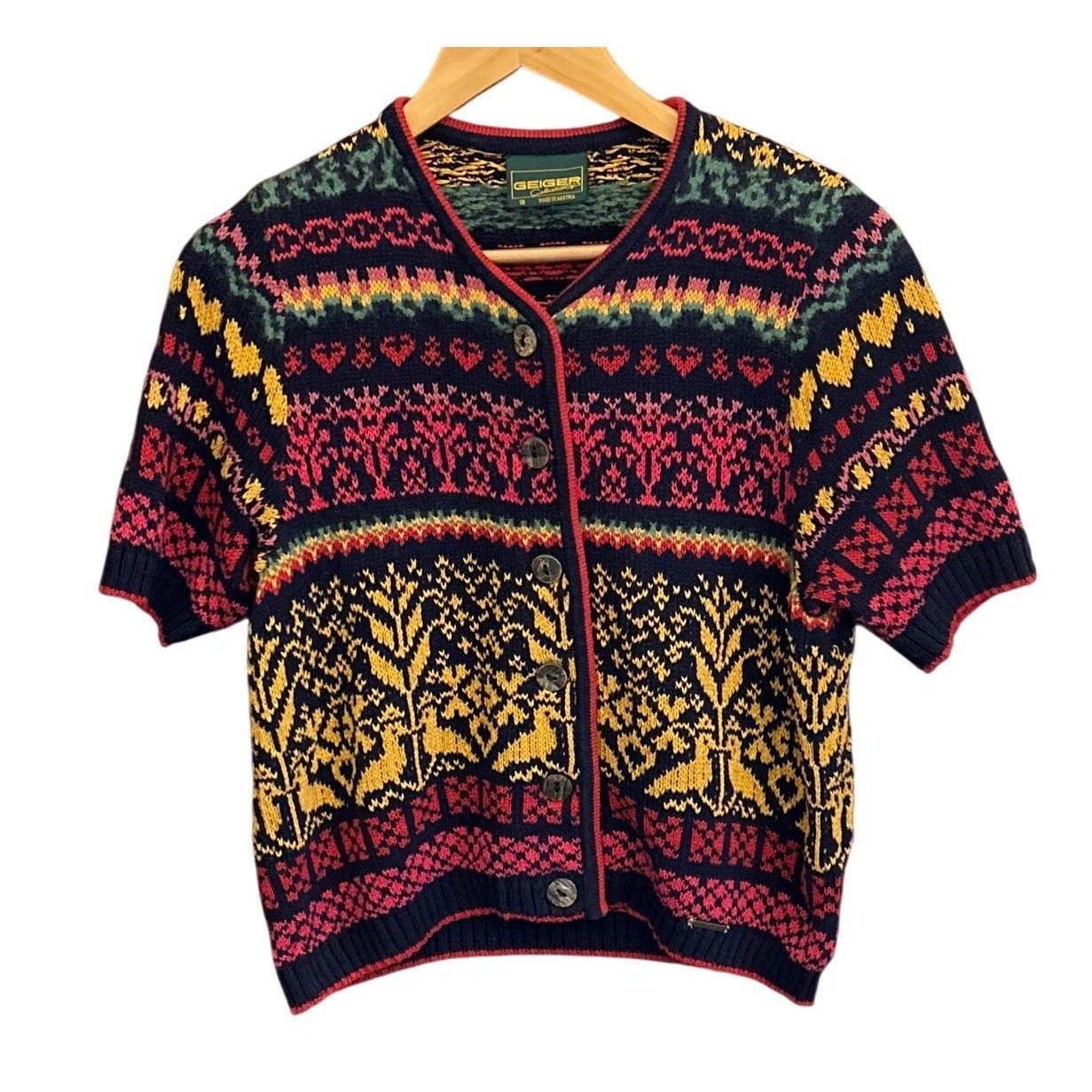 Vintage Geiger Cardigan Sweater Cottagecore Folkloric Short Sleeve Knit Austria