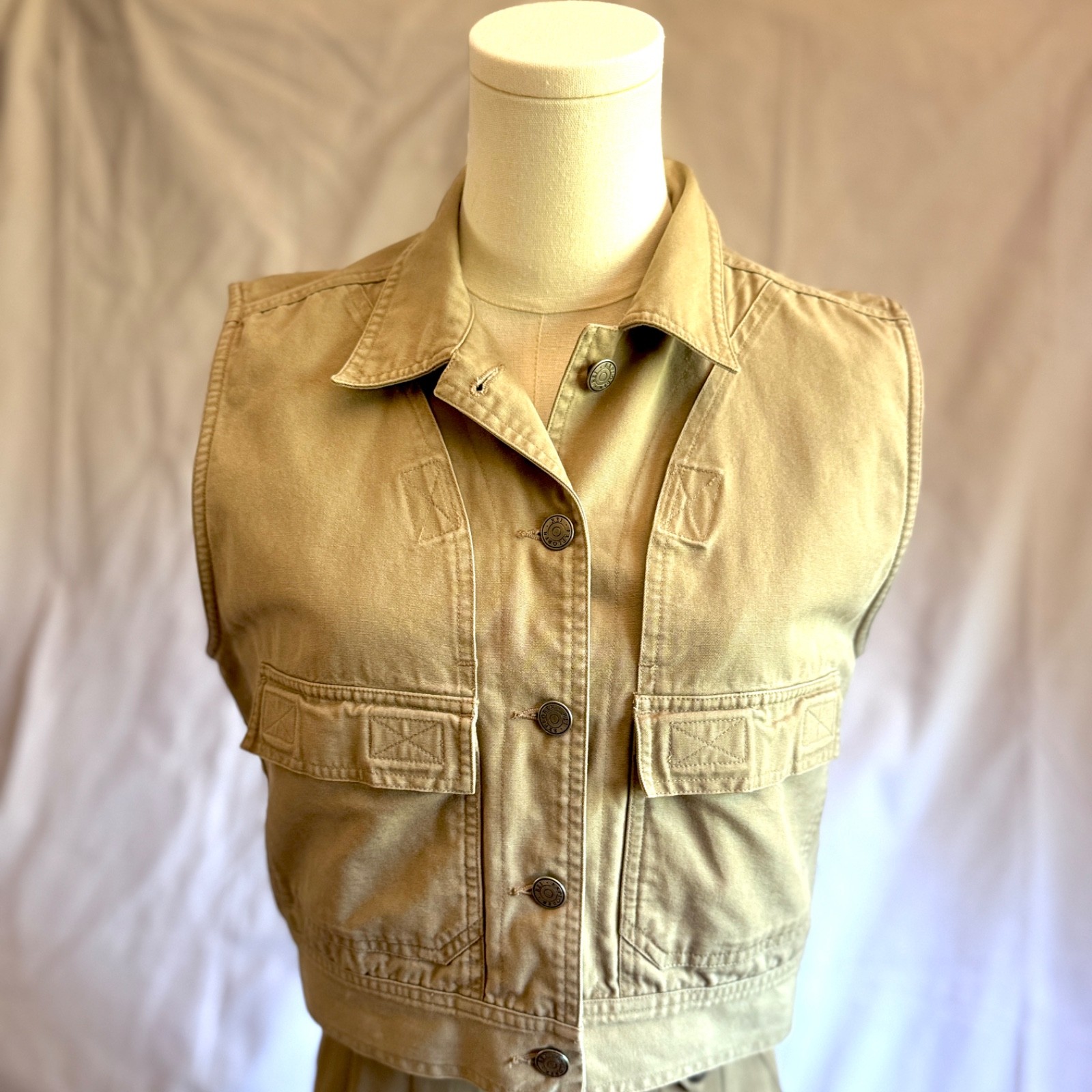 Vintage 80s 90s REI Utility Vest Womens M Khaki Cotton Cargo Hong Kong