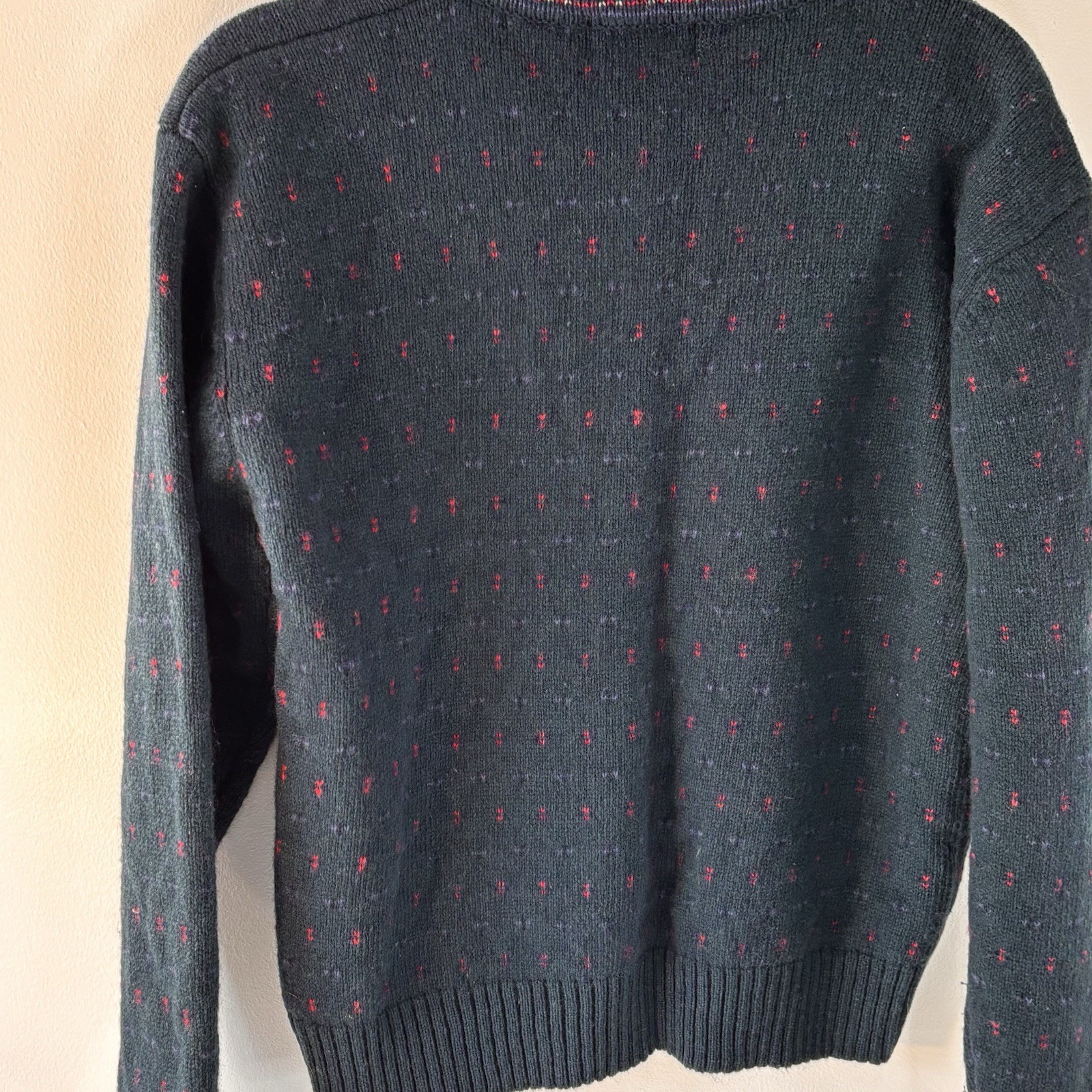 Wool Blend Cardigan Sweater M Dark Green Teal birdseye Vtg Eddie Bauer Snowflake