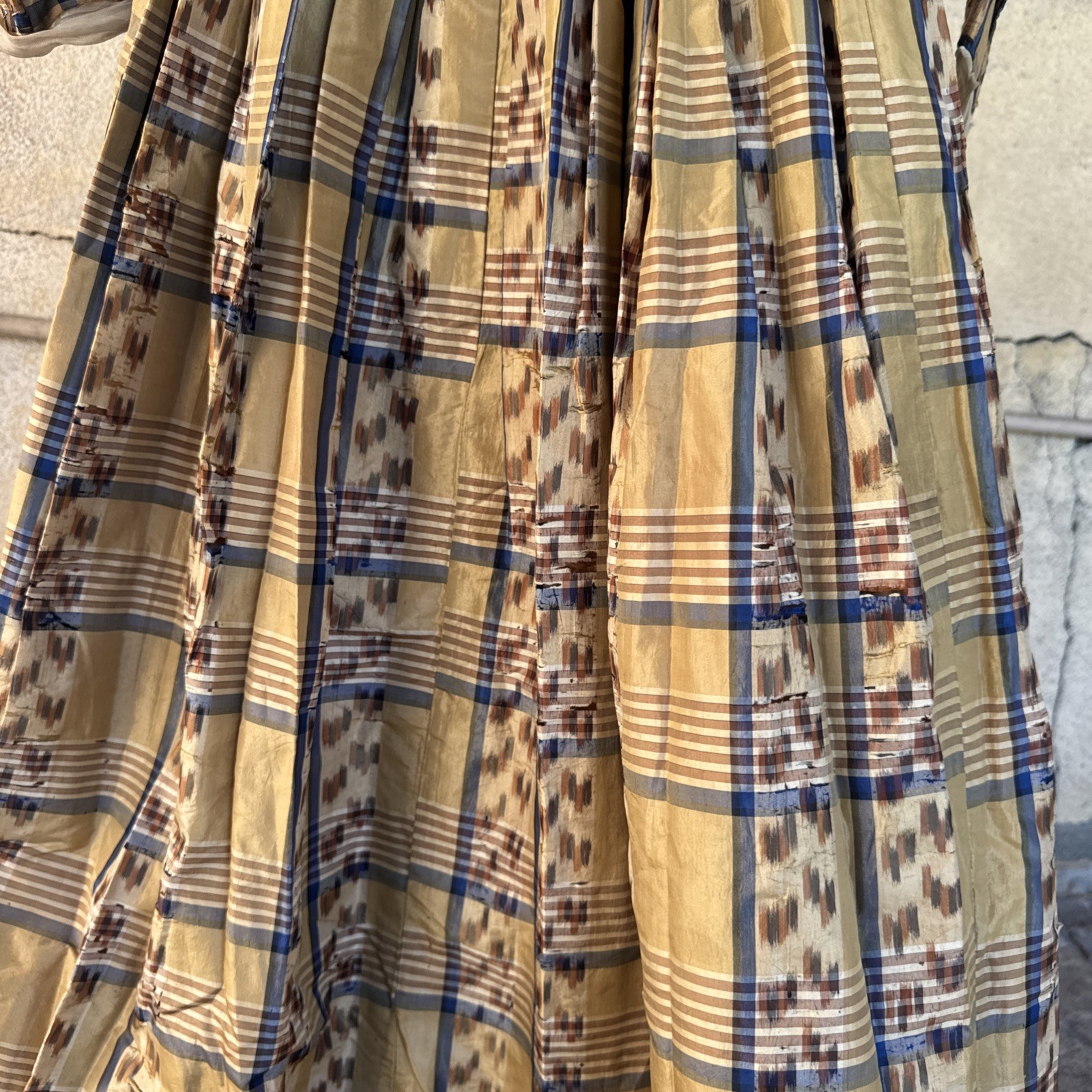 Antique Victorian Brown & Blue Plaid Silk Dress & Cape 1860s Vintage
