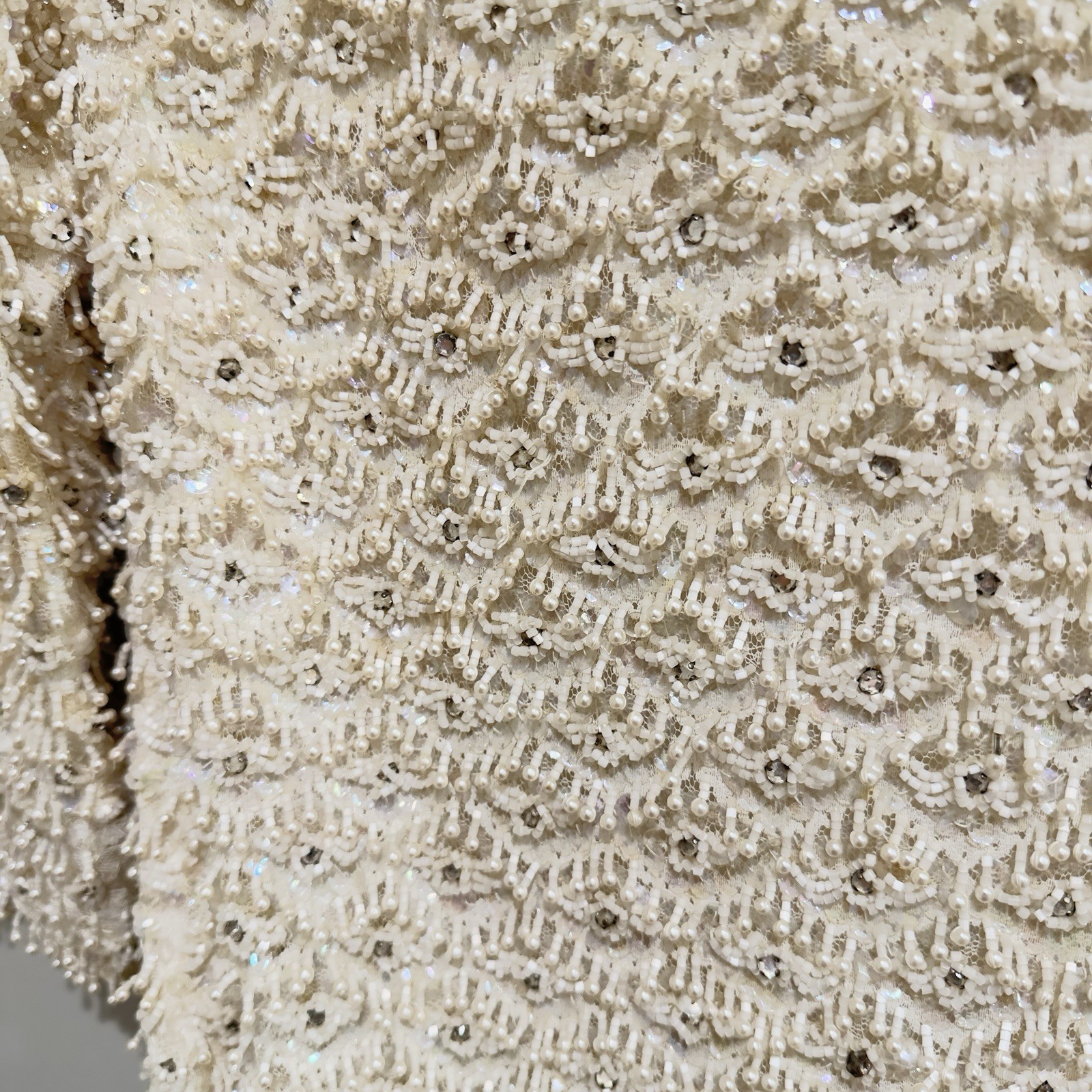 Rare 1959’s Hand Beaded Crystal Couture Shift Dress Ivory Bespoke Cocktail Mini