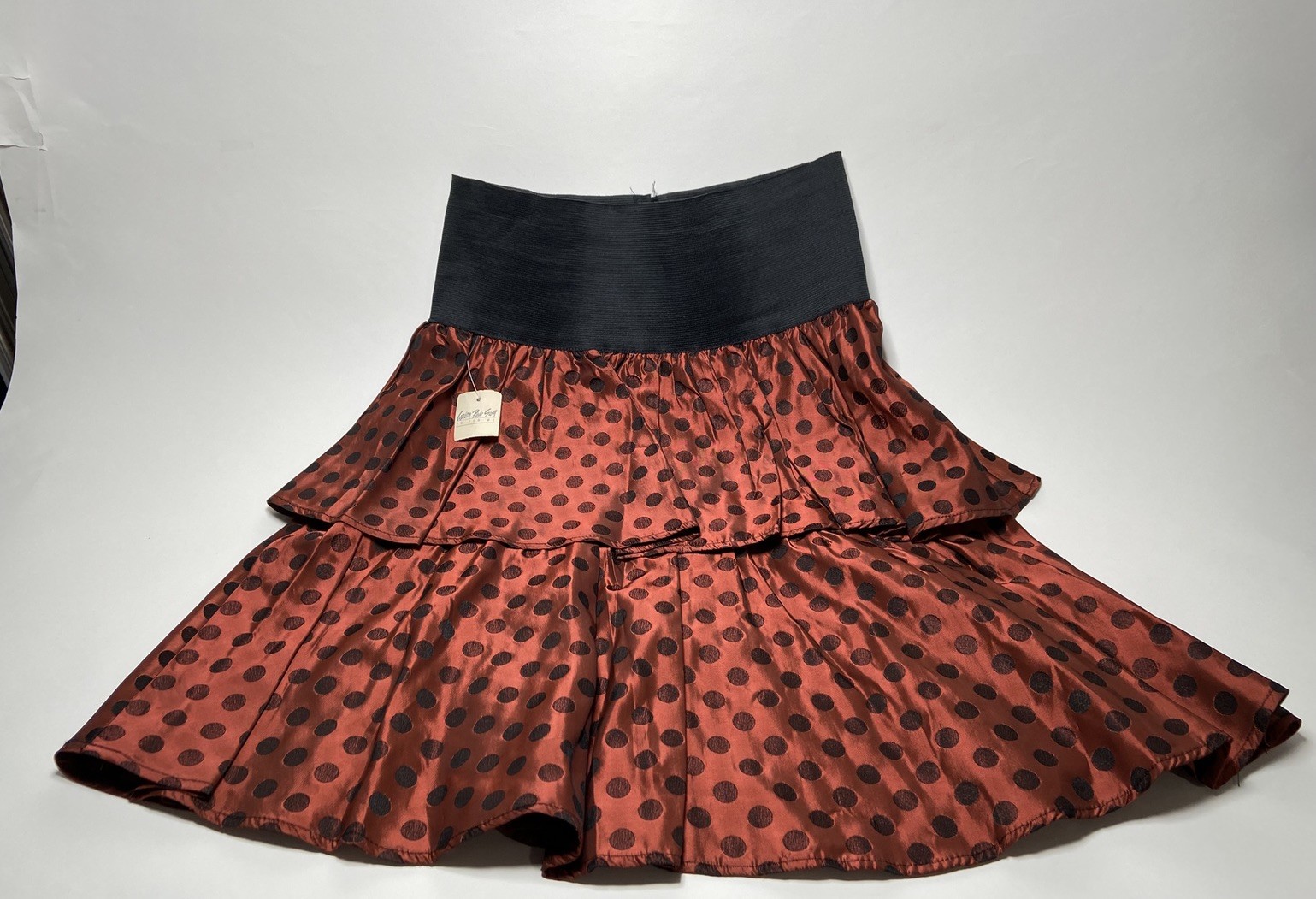 Vintage 80’s Betty & Sheila POLKA DOT METALLIC BRONZE tiered cute RUFFLE SKIRT