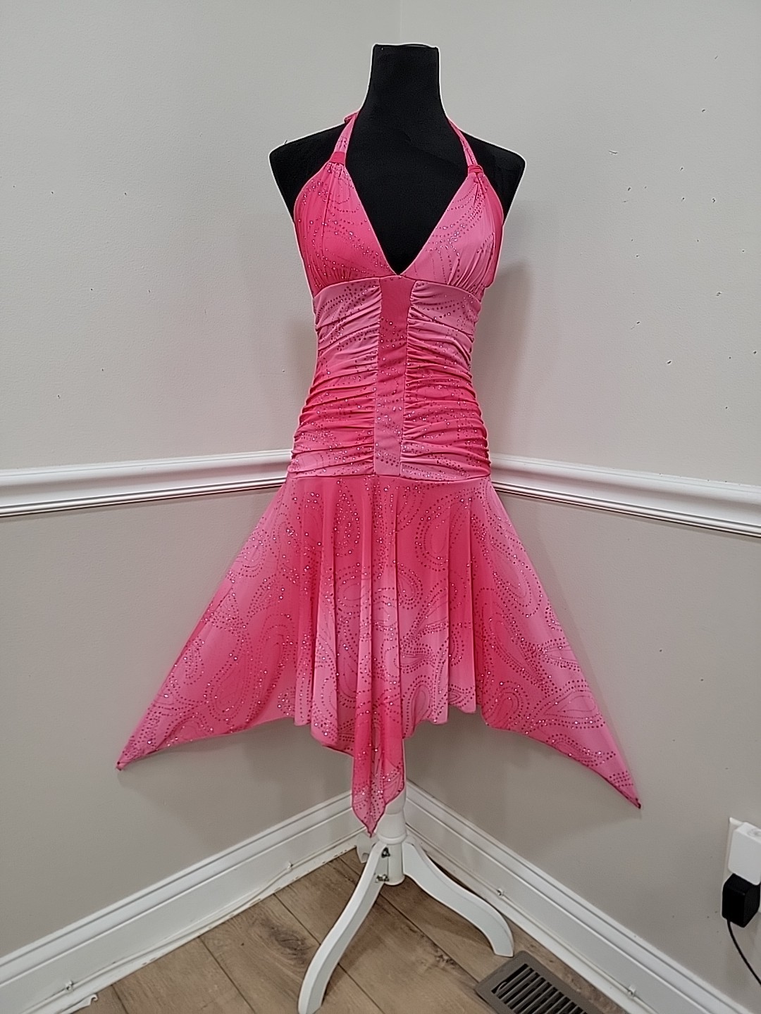 Y2K Taboo Pink Ombre Glitter Dress Asymmetrical Hem Halter Midi VTG 2000s Medium