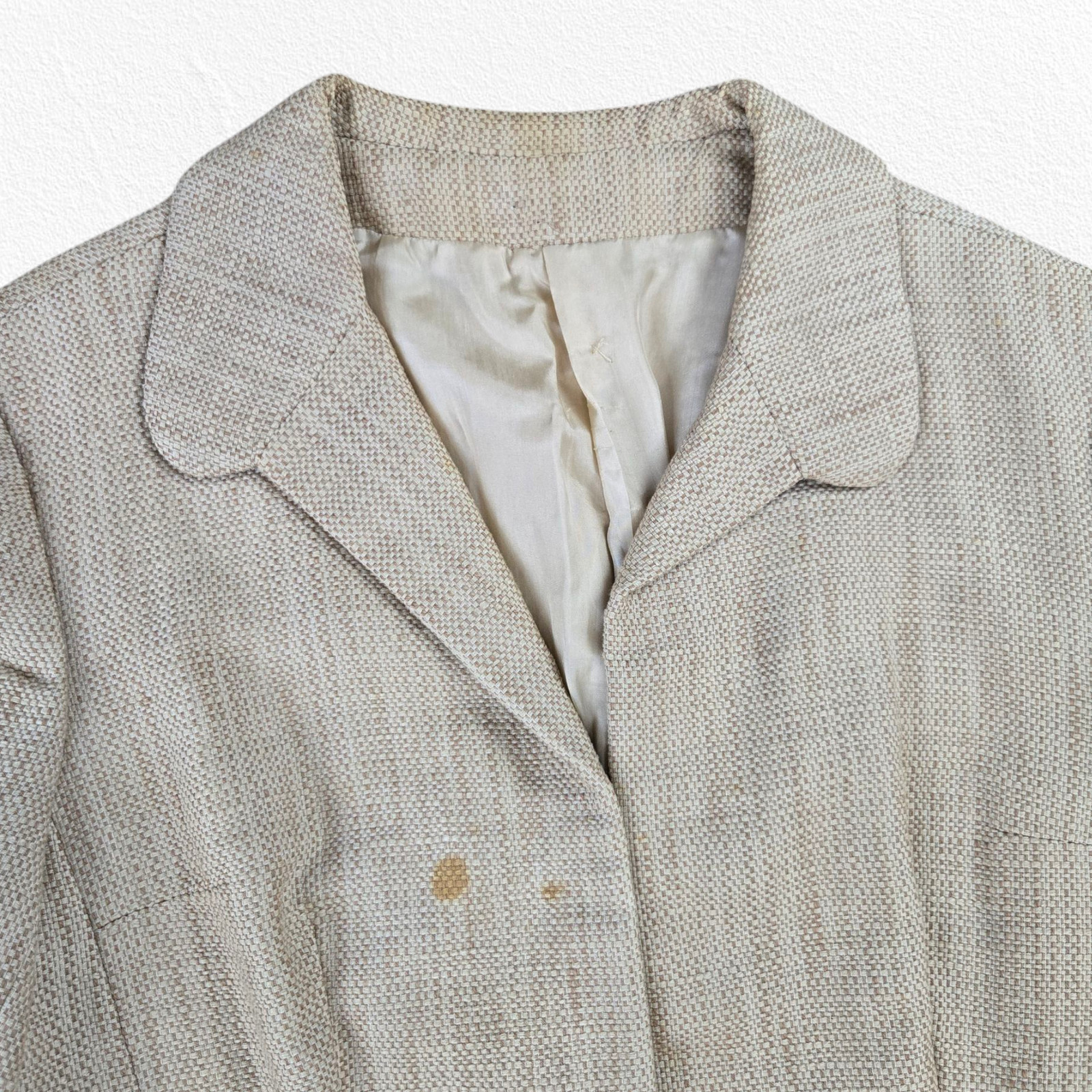 50s Vintage Adele Simpson Beige Tweed Blazer Sheath Classic Dress Set Size 2
