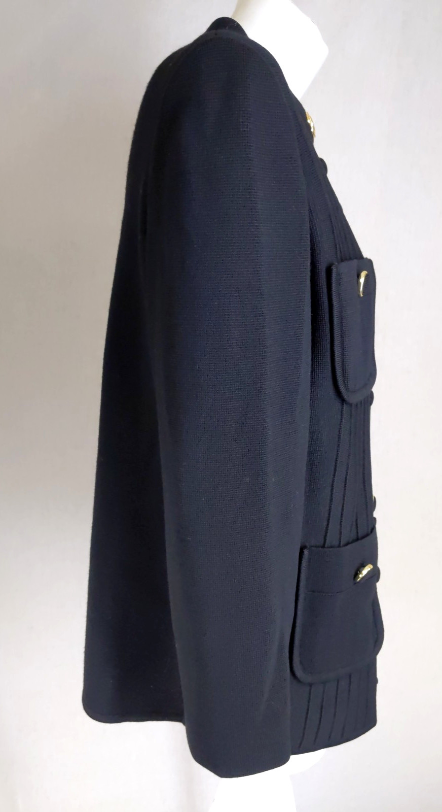 MARCO POLO L Jacket Vtg 60s MOD Double Knit Black Wool Sharp Womens