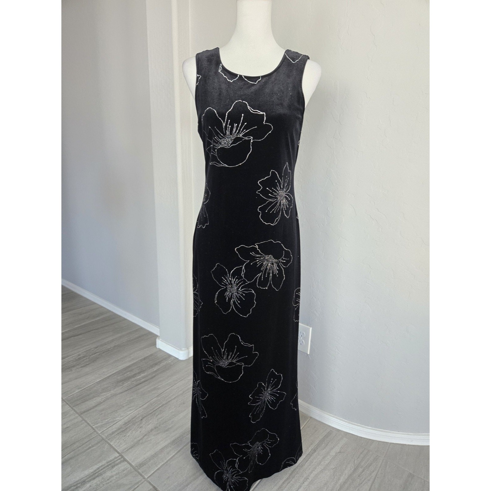 Vtg 90s Giorgio Sant Angelo Black Velvet Silver Flower Vamp Whimsigoth Sz 10