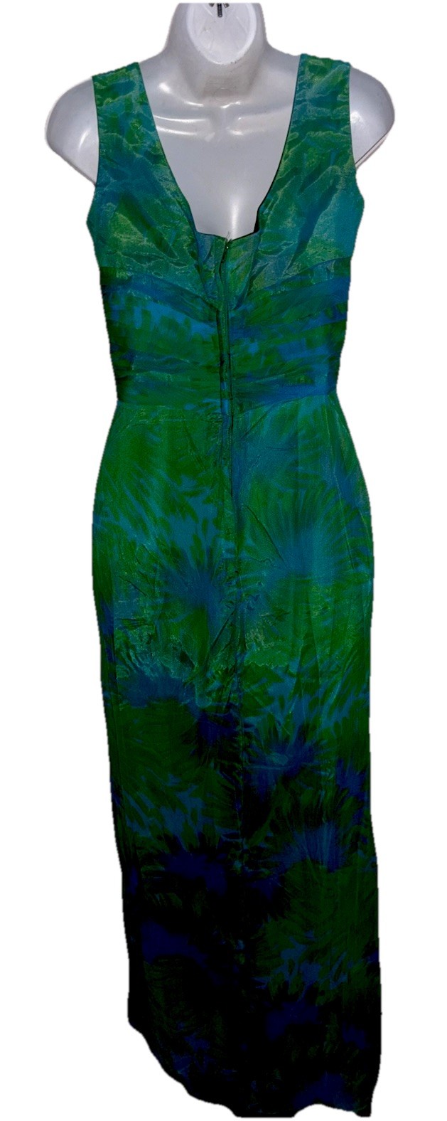 VTG 60s Custom Made Goddess Empire Bust Silk Chiffon Ruched Waist Maxi Dress S