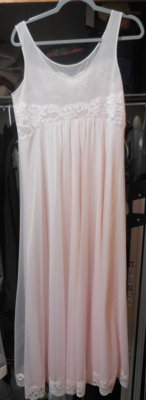 Vintage Pink Sheer Shadowline Chiffon Women&rsquo;s Nightgown MED/LG