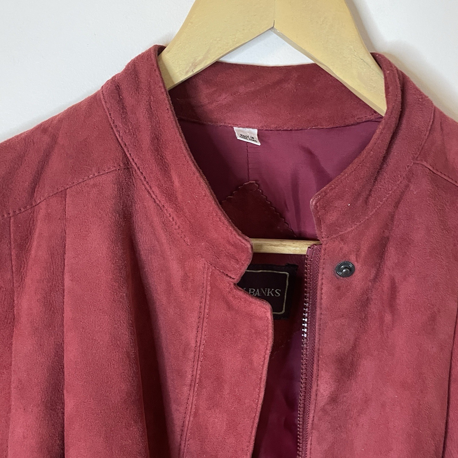 VTG Jeffrey Bank Raspberry Red Suede Moto Bomber Blouson Jacket Pleats Sz 10