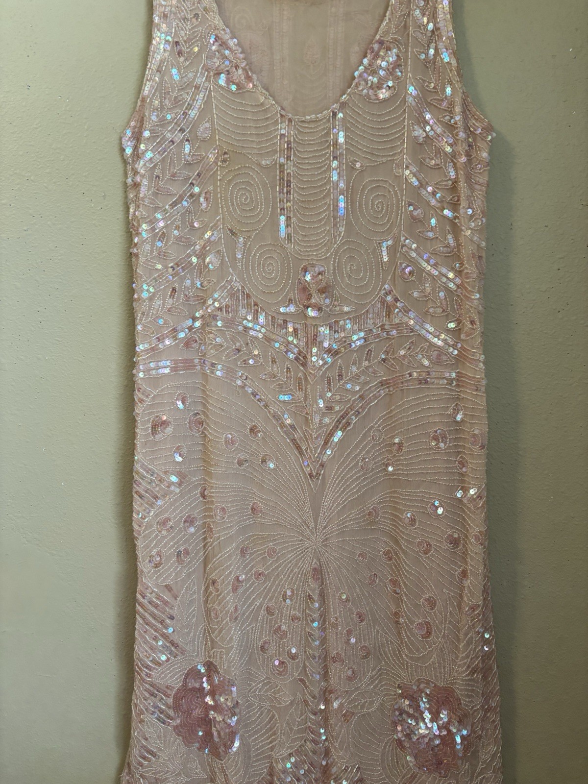 Vintage Fairy Art Deco Blush Pink Intricate Sparkly Iridescent Sequin Dress
