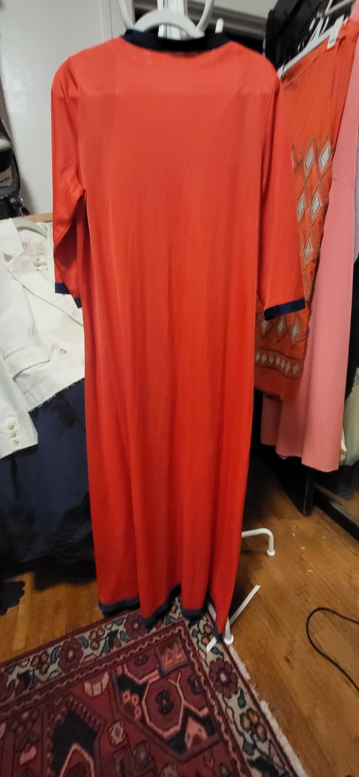 Vintage Gossard Artemis 100% Antron Nylon Red & Navy Blue Trim Robe & Gown Set L