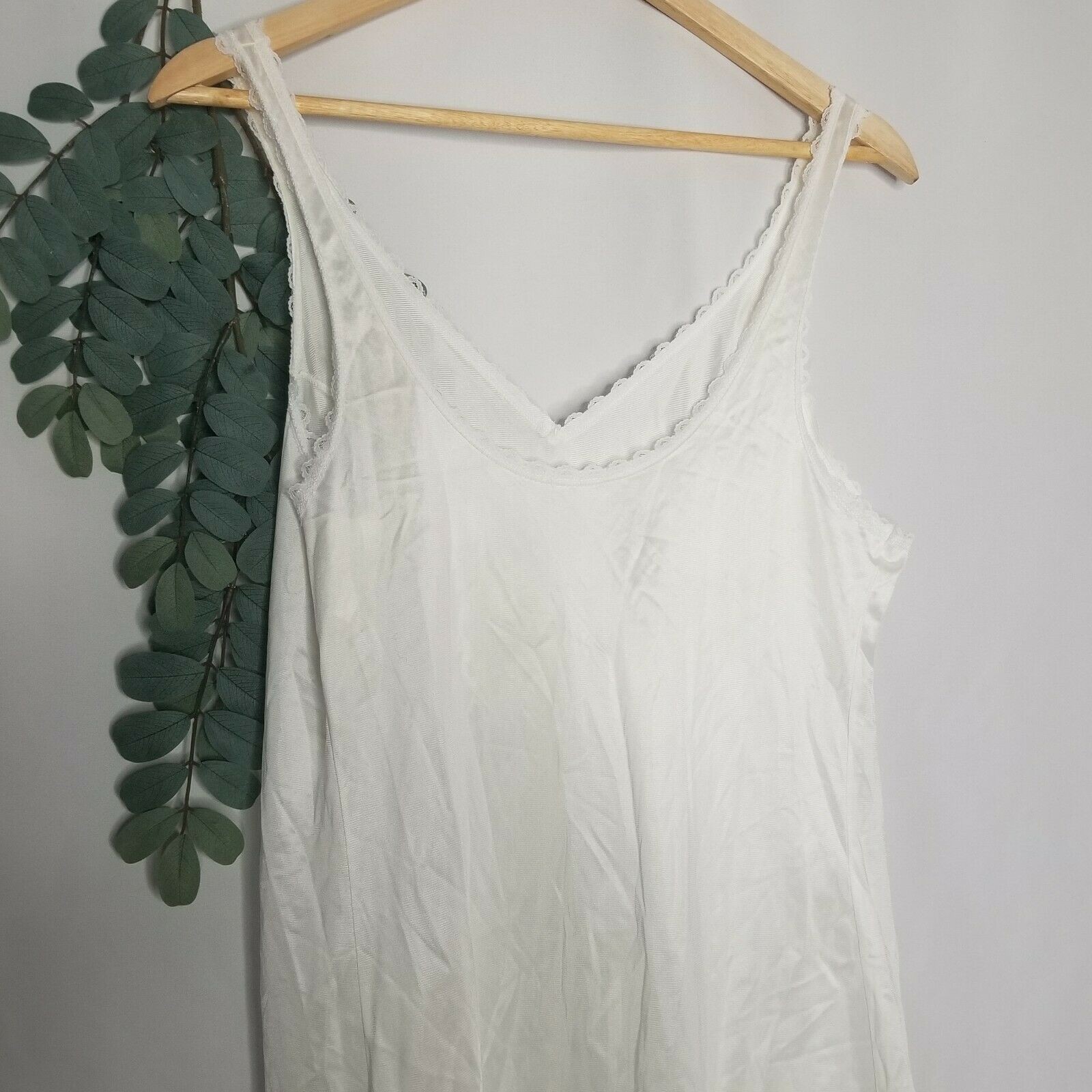 VTG Fruit Of the Loom Slip Basic White Satin Lave V Neck Midi Sz 38