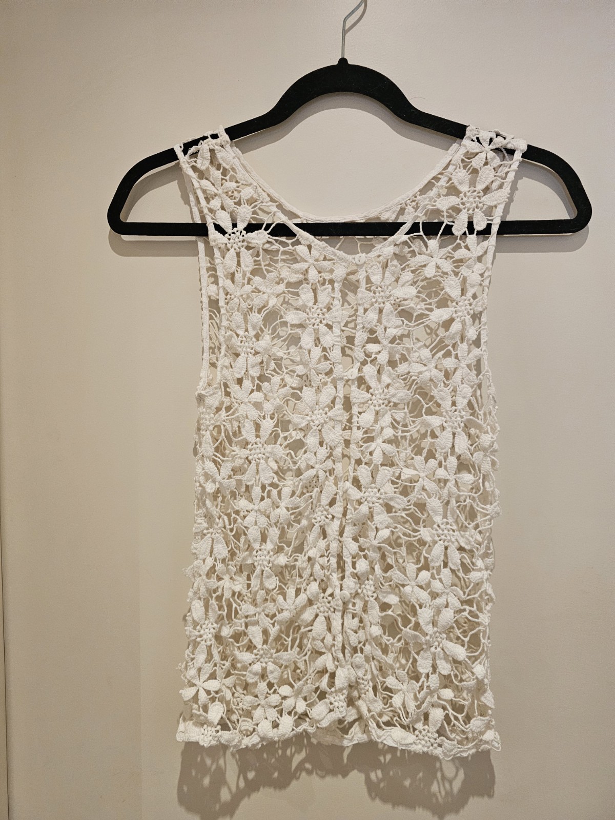 Y2K White Daisy Crochet Top Size 10