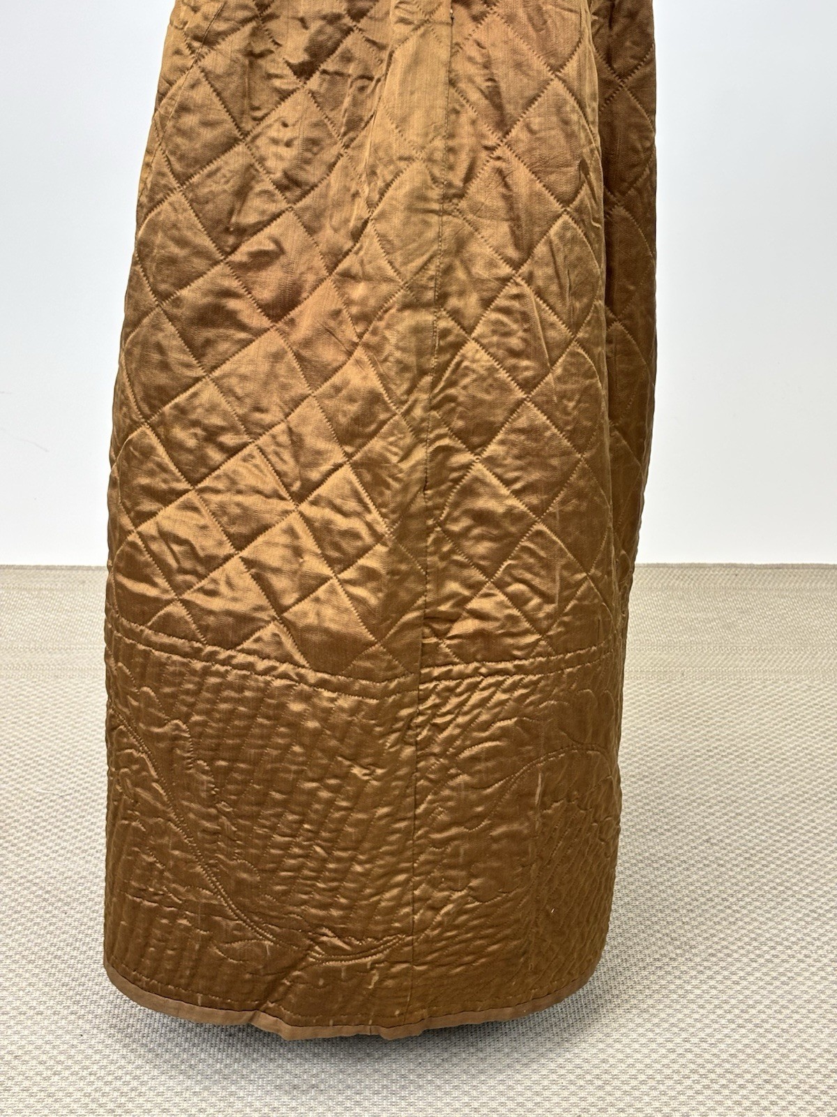 Antique 1890s Victorian Copper Brown Silk Quilted Winter Skirt Pioneerwear AS IS