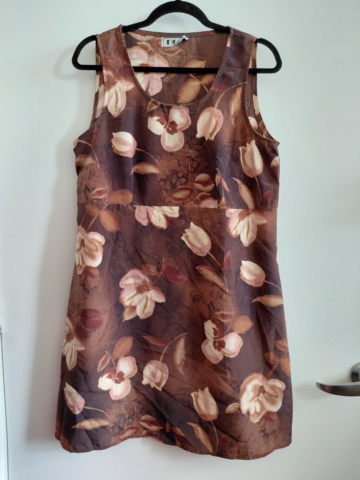 Vintage 90s Sundress Sleeveless Brown Floral Print Size 10