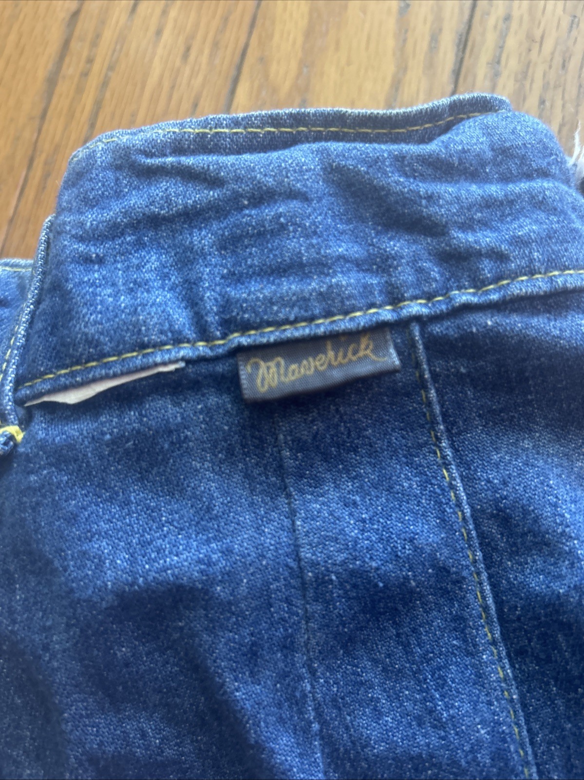 Vintage 70s Maverick Patchwork Windowpane Denim Bell Bottom Jeans Juniors 11/12