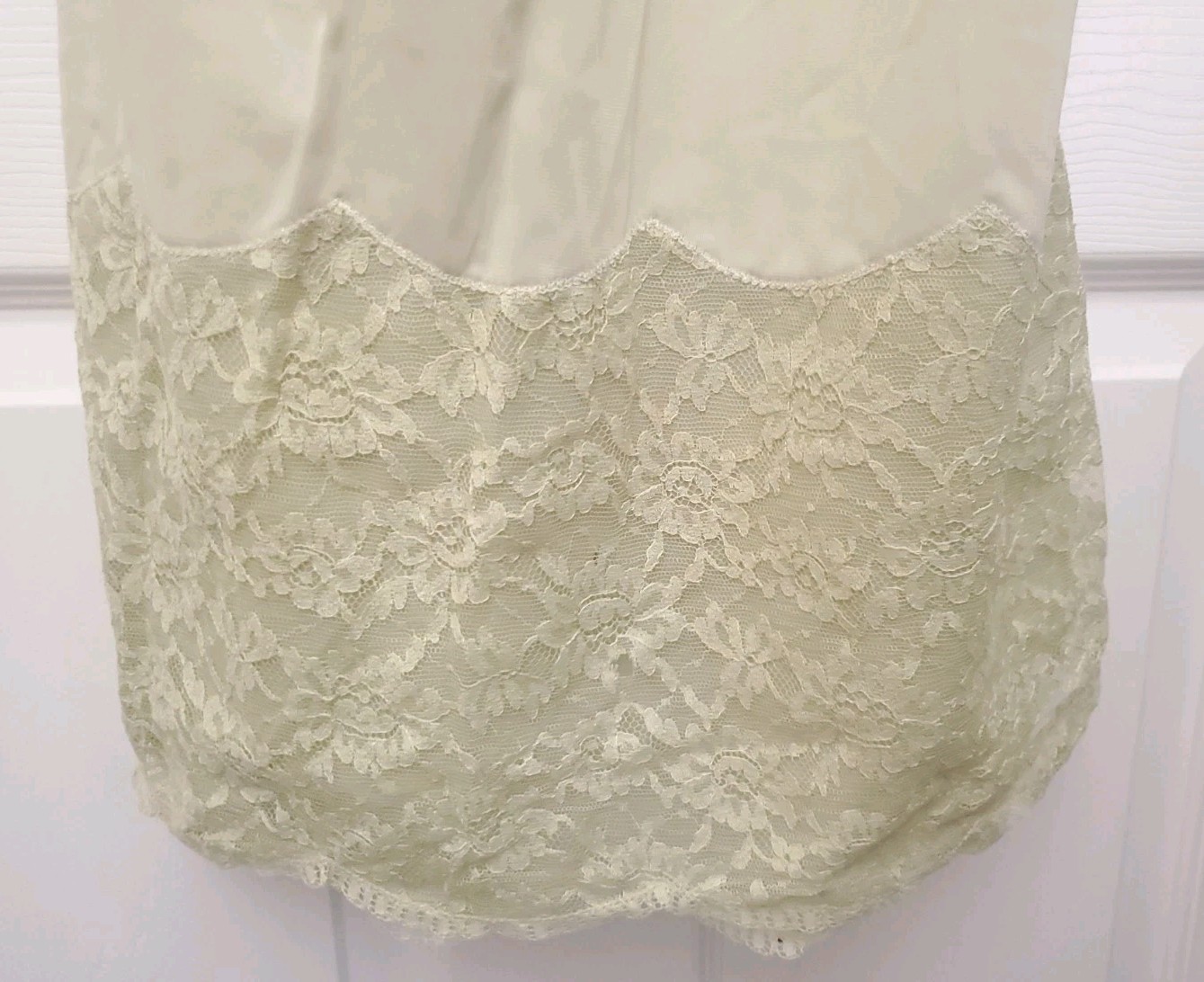 Antique Mint Green Lace Floral Slip Dress Untagged Waist 38&Prime; Length 44&Prime;