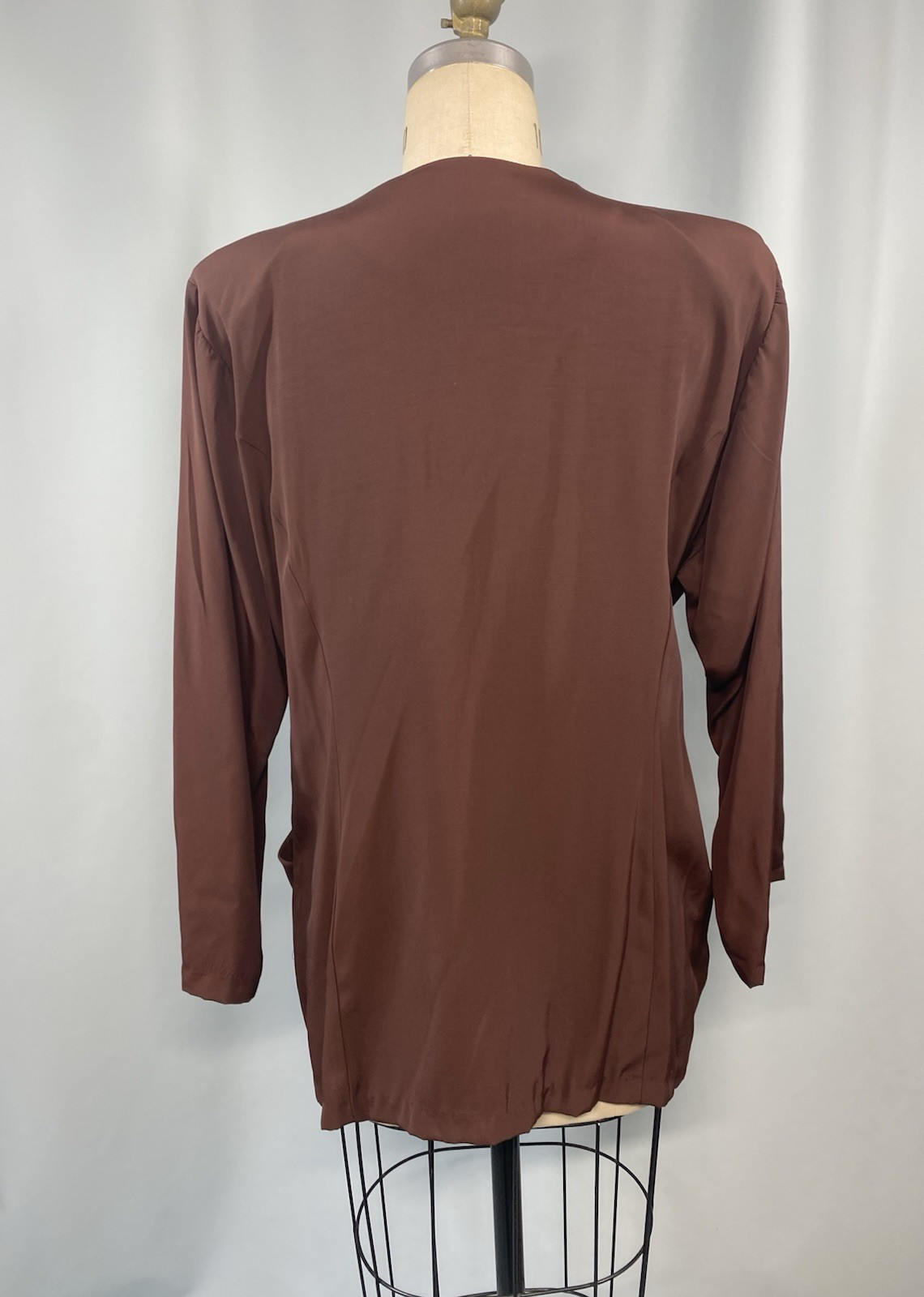 Women Vintage Top SIZE MEDIUM brown rayon ORIEL classic tunic pockets 80s 90s